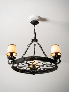 Round Wrought Iron Gothic Style Chandelier with Three Lights, Sweden, 1930s