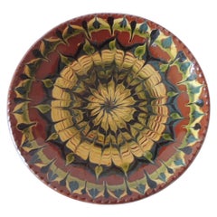 Round Yellow and Green Hand Painted Round Decorative Plate