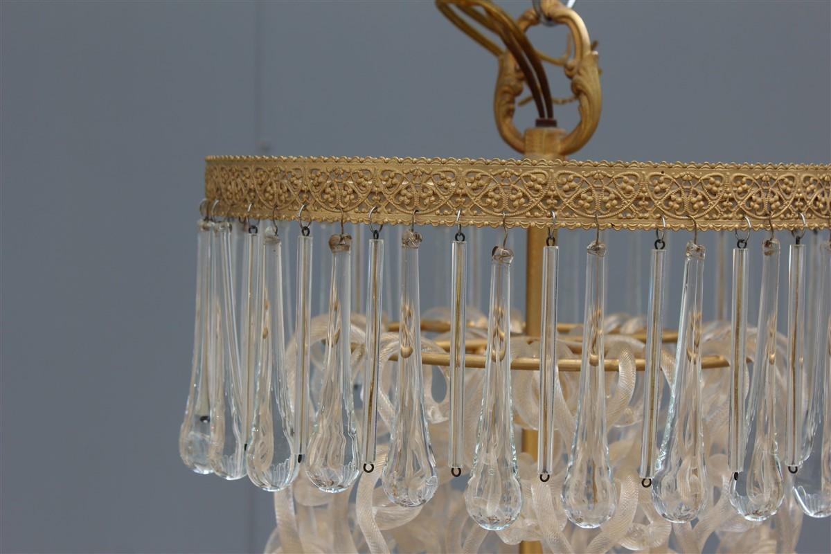 Round Yellow Chandelier Archimede Seguso 1950s Murano Glass Midcentury Brass In Good Condition In Palermo, Sicily