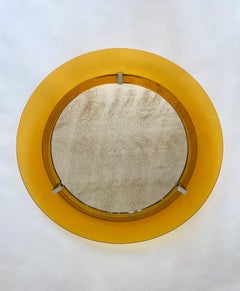Round Yellow Convex Glass and Chrome Wall Mirror by Veca, Italy, 1960s