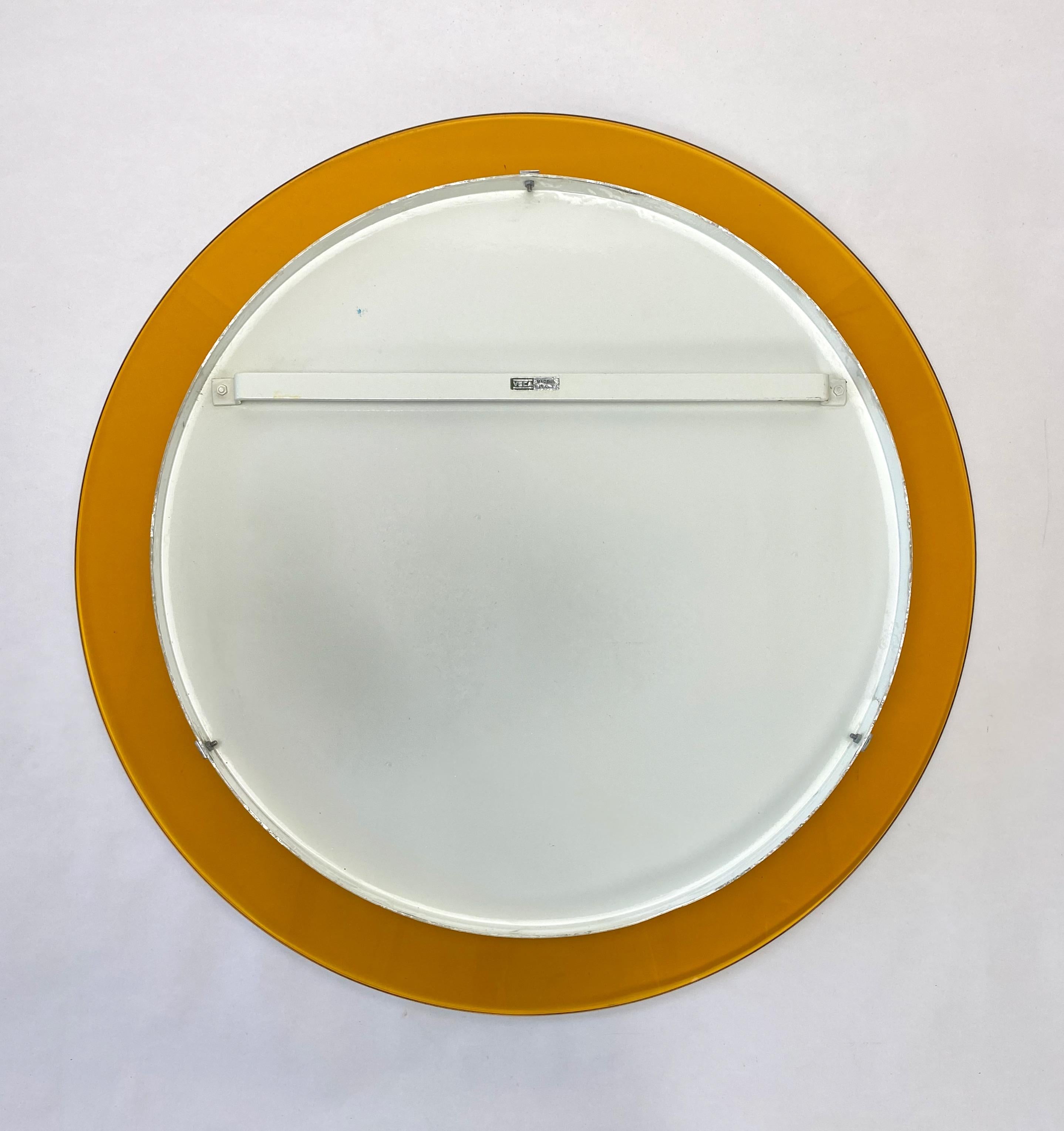 Mid-20th Century Round Yellow Convex Glass and Chrome Wall Mirror by Veca, Italy, 1960s For Sale