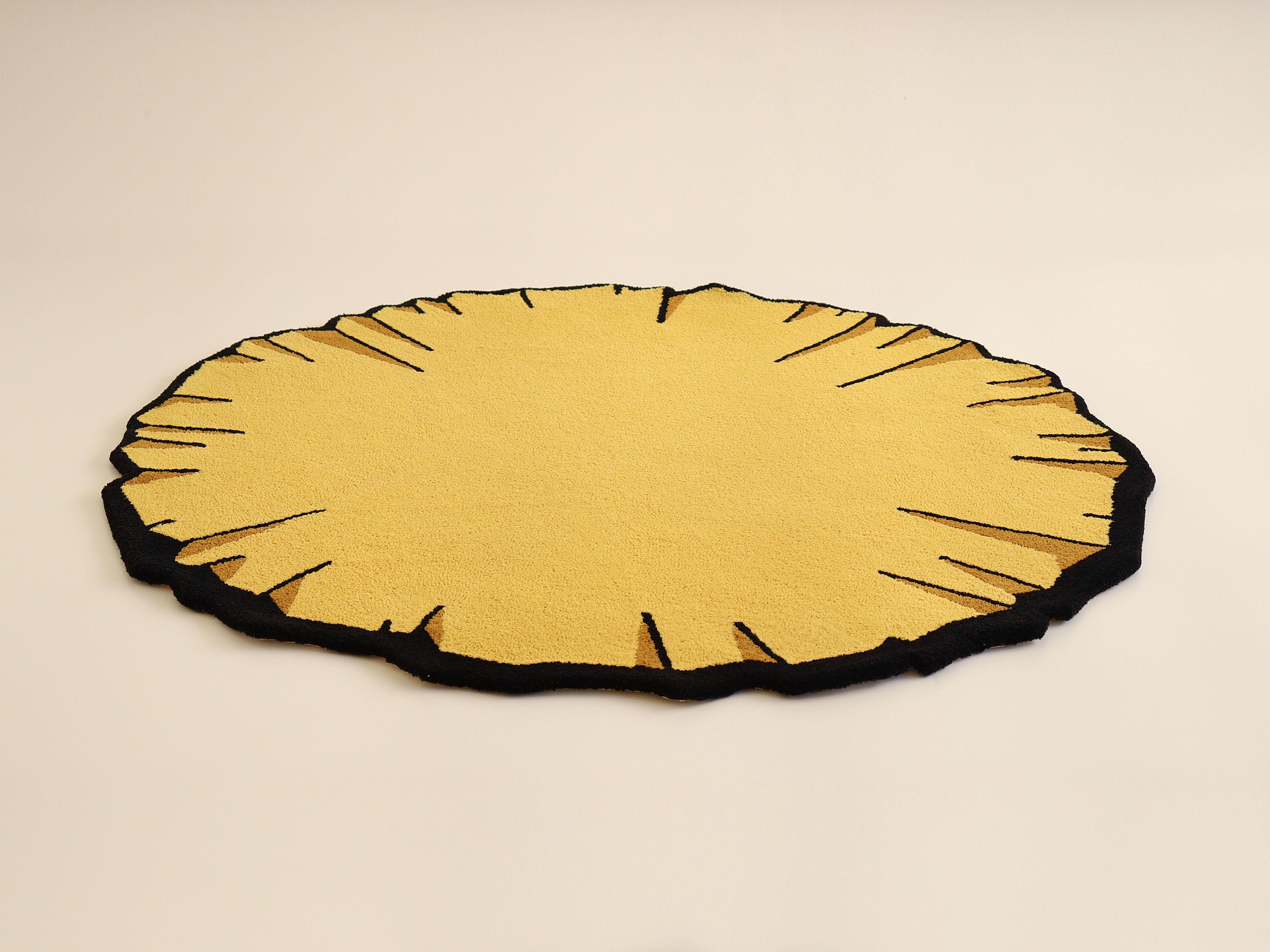 Brazilian Round Yellow Crumpled Rug from Graffiti Collection by Paulo Kobylka For Sale