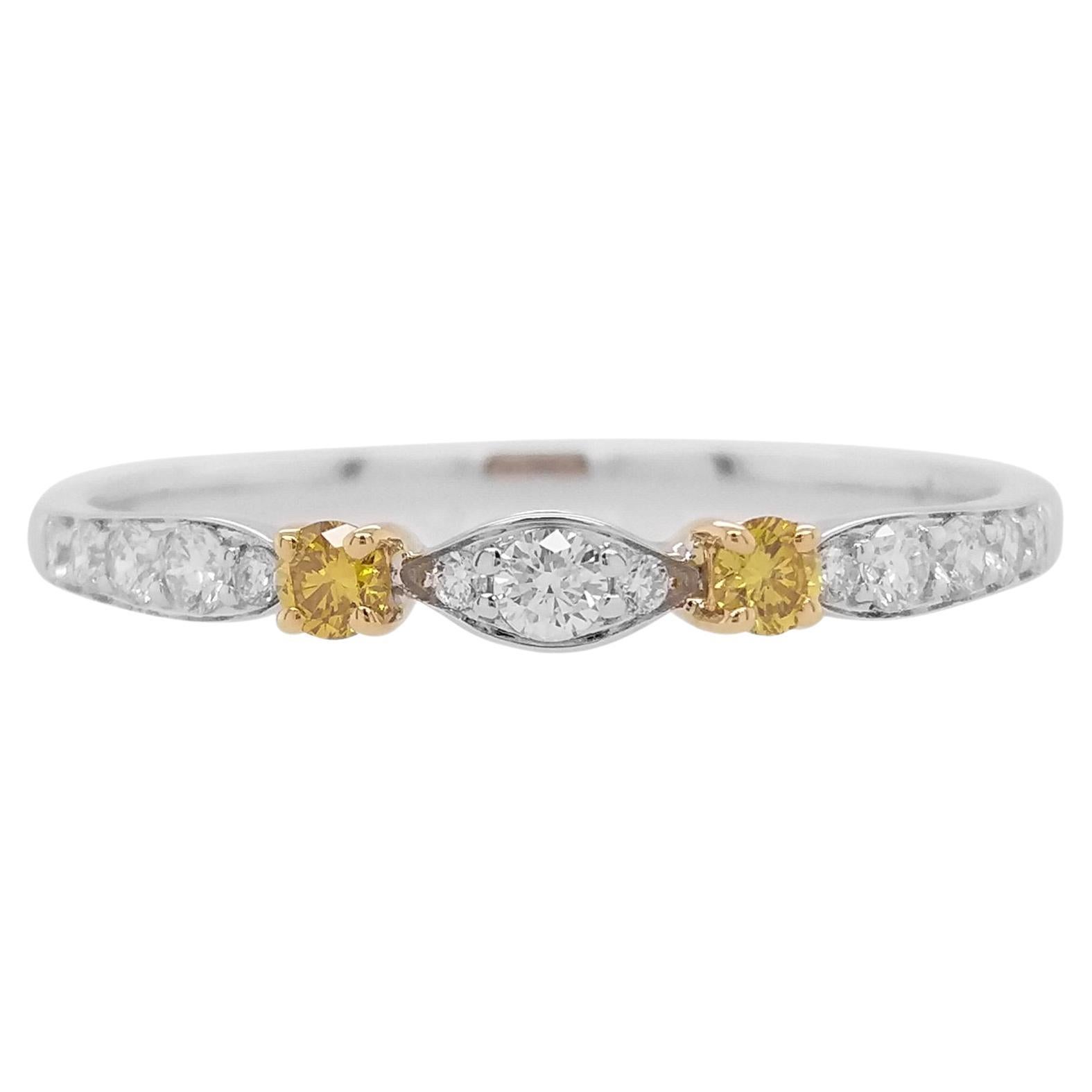 Round Yellow Diamond and White Diamond Band Ring made in 18K Gold