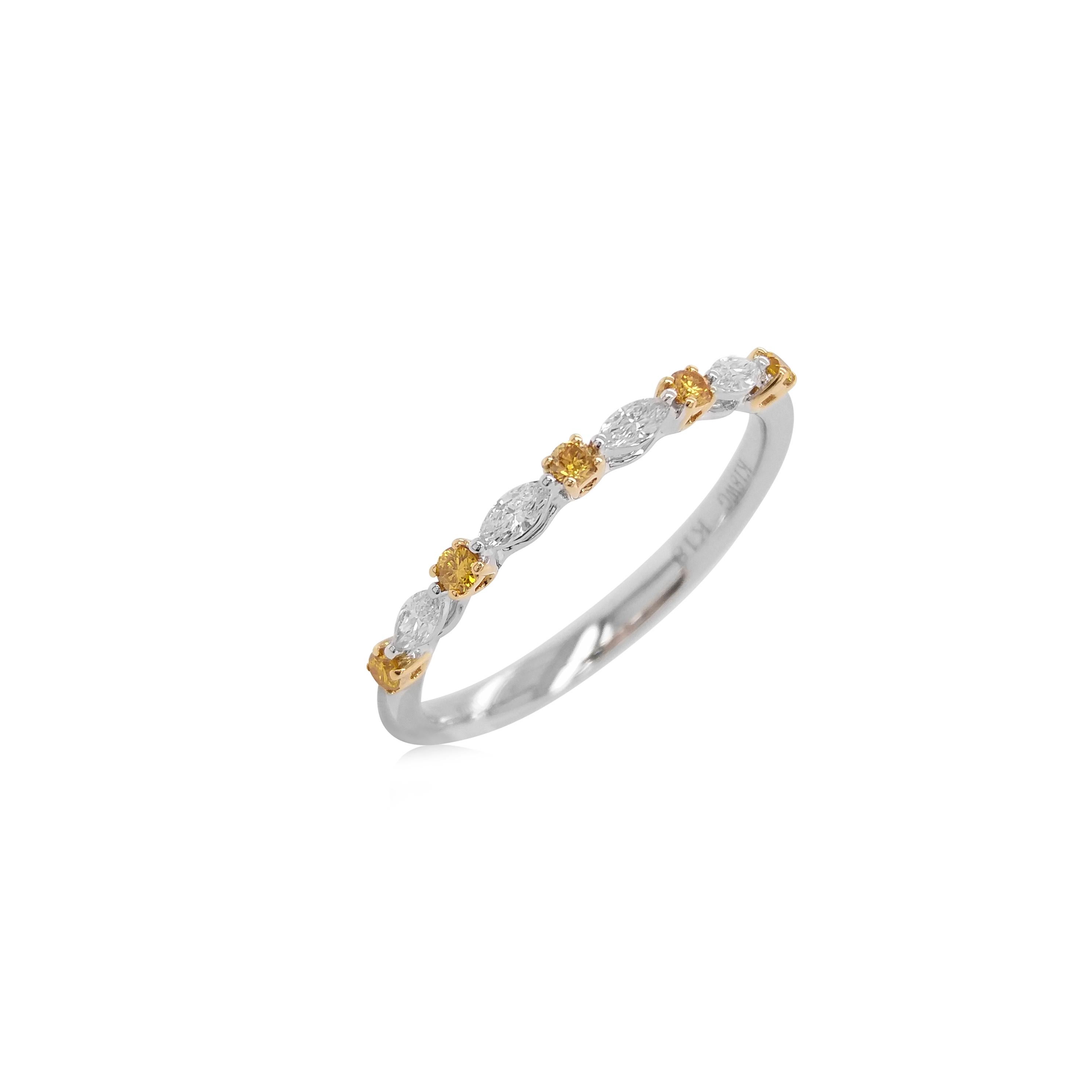 Marquise Cut Round Yellow Diamond and White Marquise Diamond Band Ring made in 18K Gold For Sale
