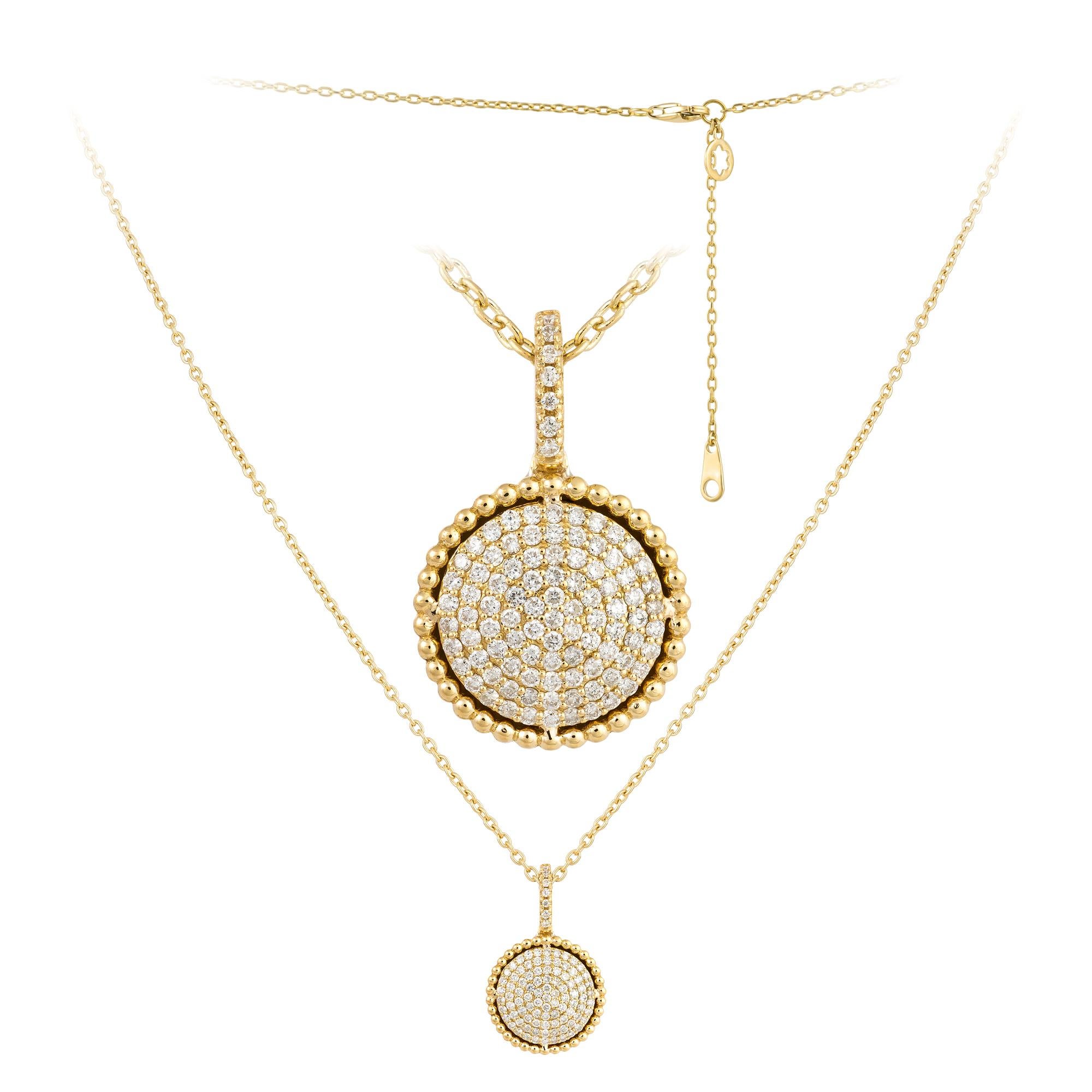 Round Yellow Gold 18K Necklace Diamond for Her In New Condition For Sale In Montreux, CH