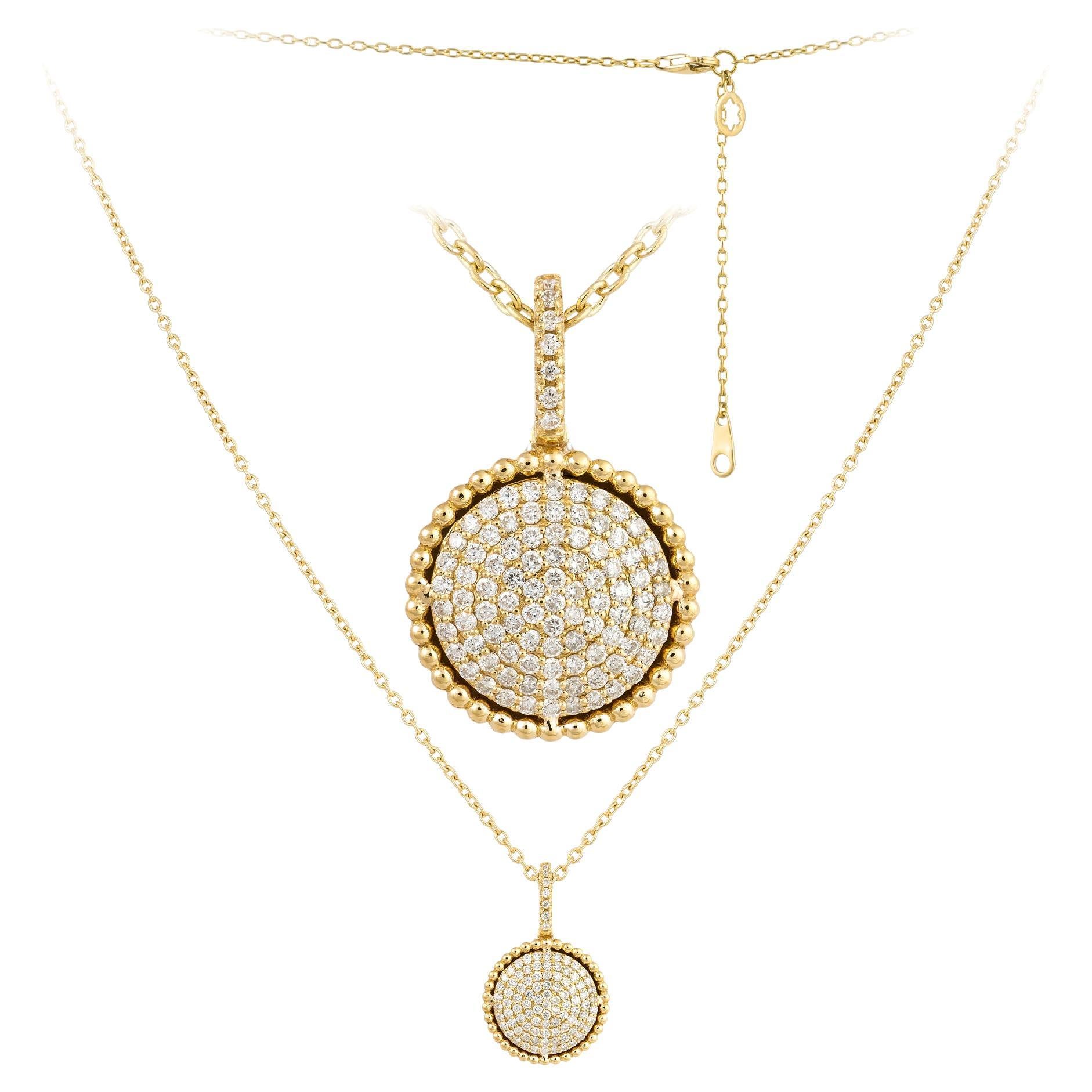 Round Yellow Gold 18K Necklace Diamond for Her