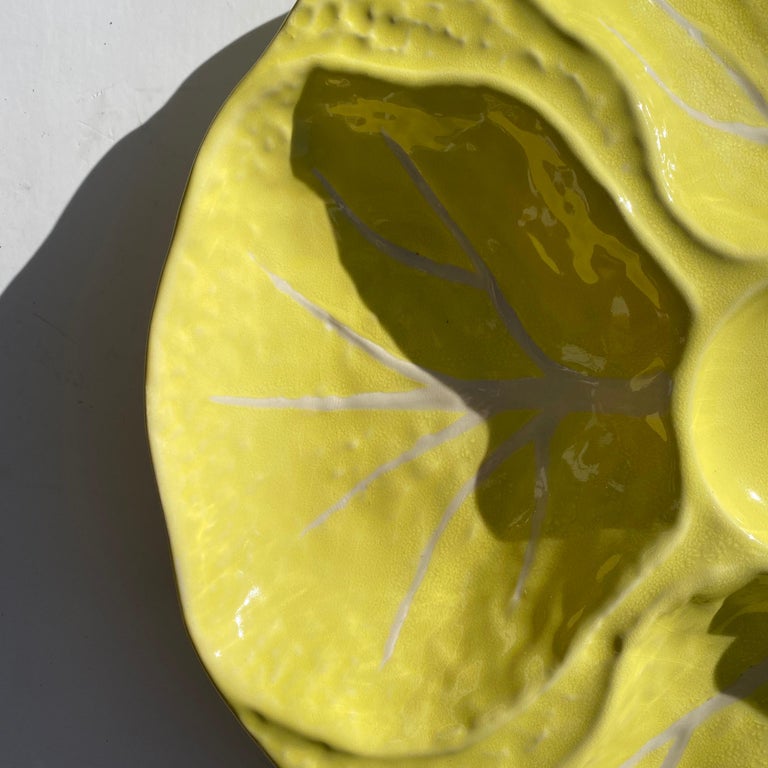 Round Yellow Majolica Cabbage or Lettuce Serving Hors d’Oeuvres Platter Portugal at 1stDibs