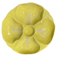 Round Yellow Majolica Cabbage or Lettuce Serving Hors d’Oeuvres Platter Portugal
