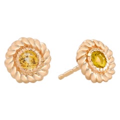 Round Yellow Sapphire Braided Bezel Set Stud Earrings