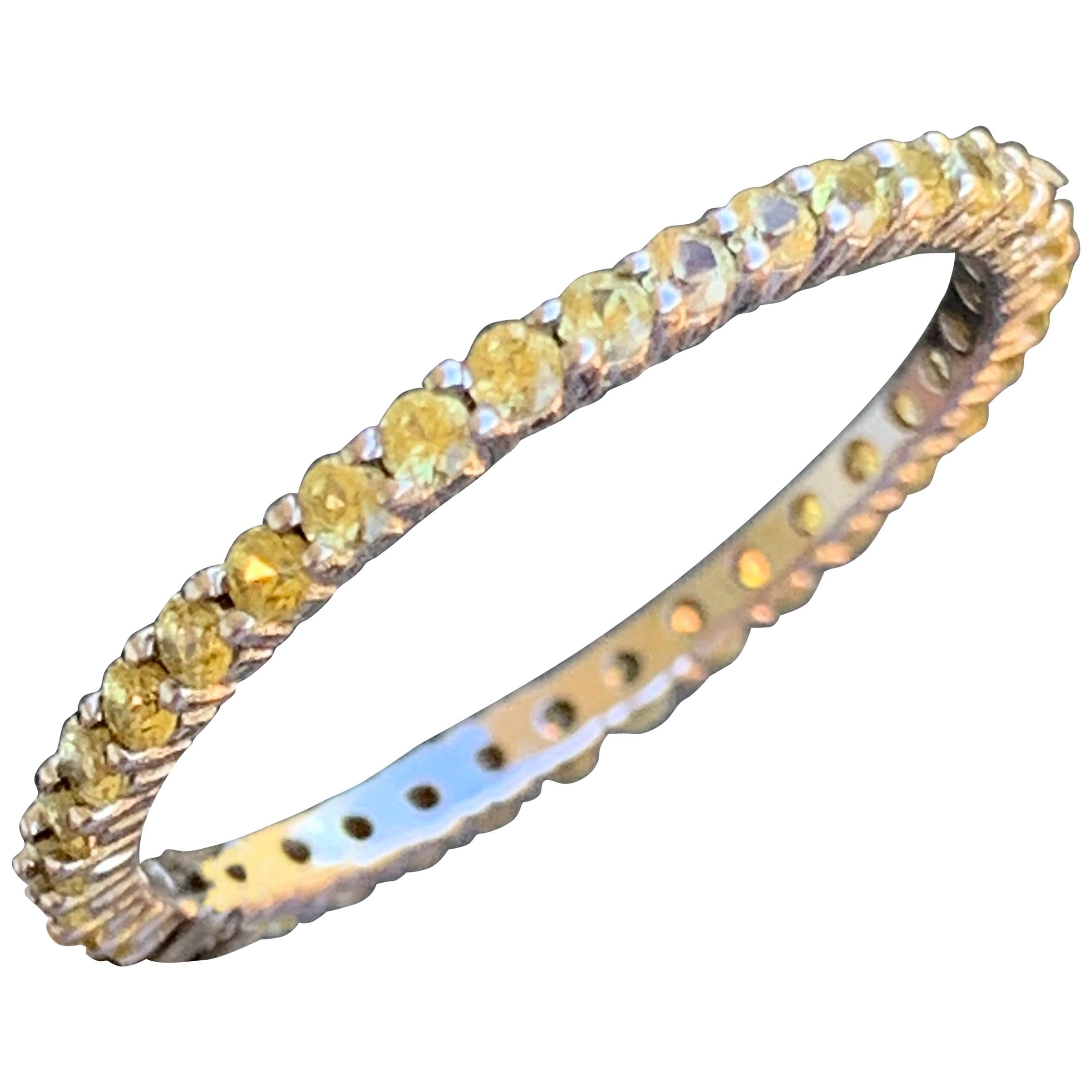Round Yellow Sapphire Eternity Band 14 Karat White Gold
