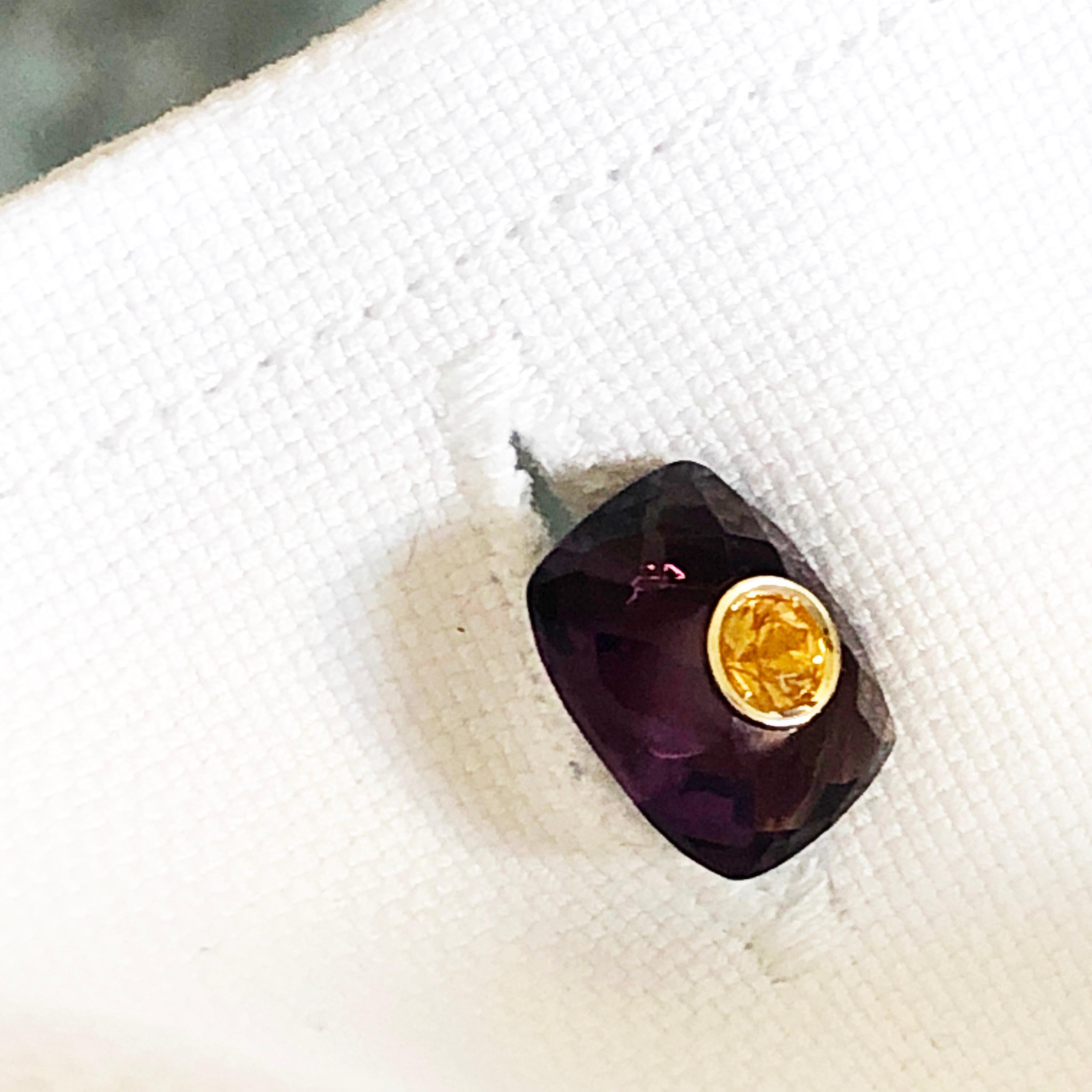 Yellow Sapphire Hand Inlaid Faceted Amethyst Setting Yellow Gold Cufflinks 6