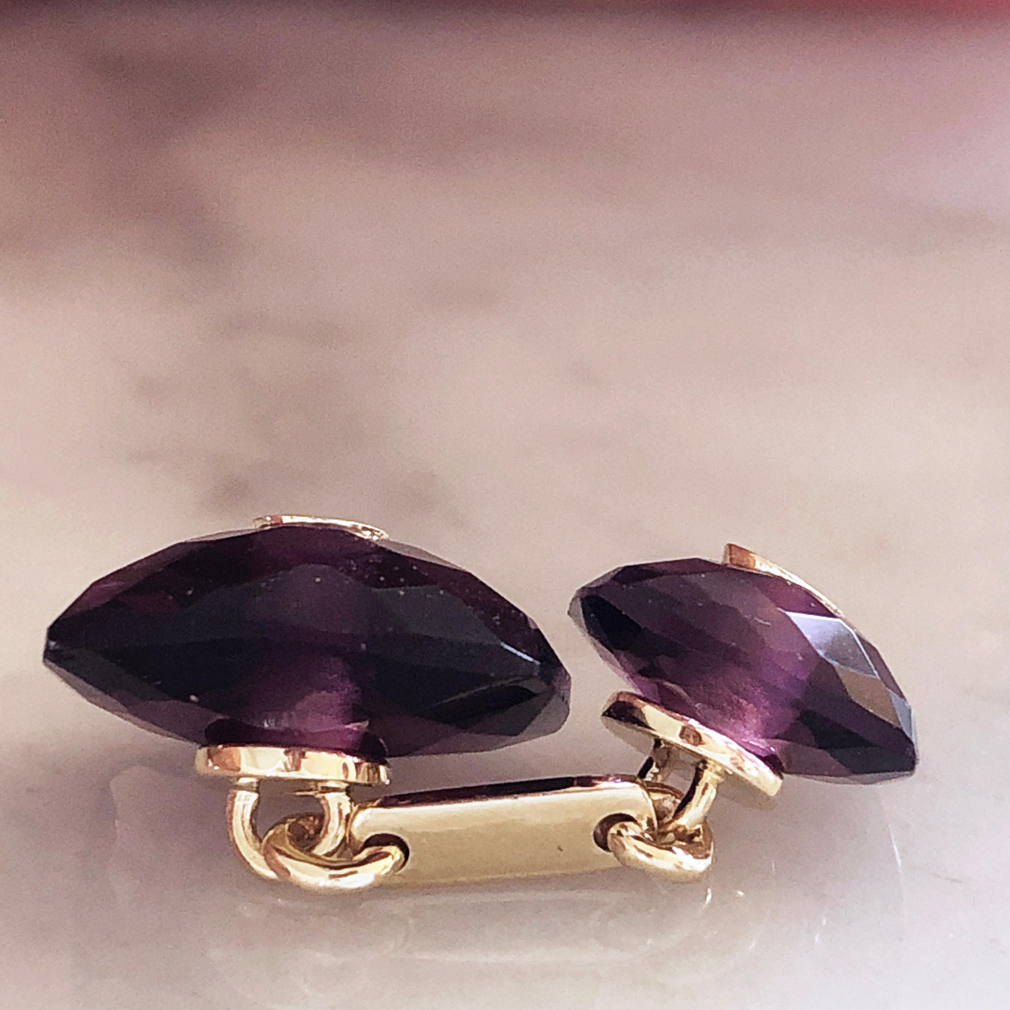 Yellow Sapphire Hand Inlaid Faceted Amethyst Setting Yellow Gold Cufflinks 10