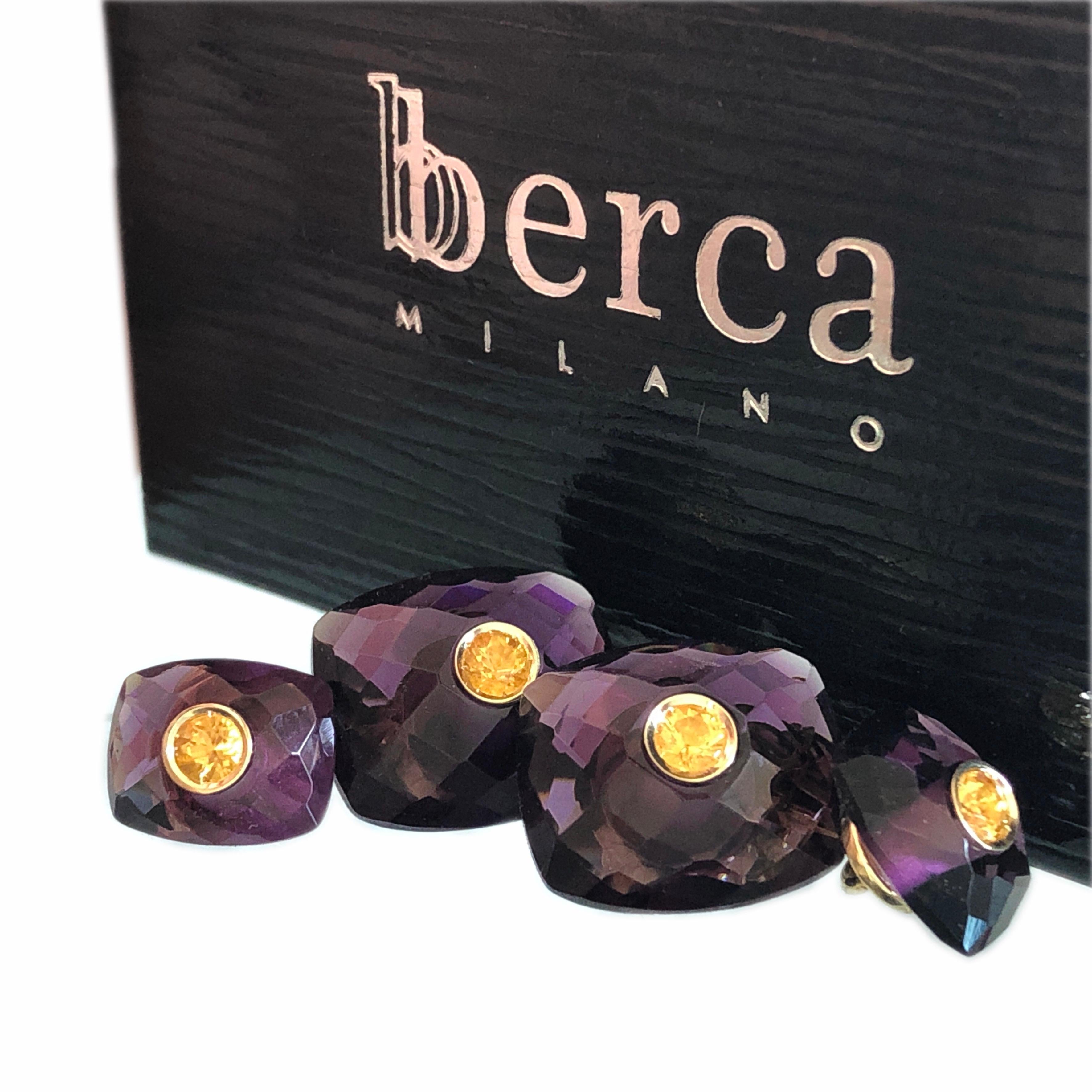 Yellow Sapphire Hand Inlaid Faceted Amethyst Setting Yellow Gold Cufflinks In New Condition In Valenza, IT