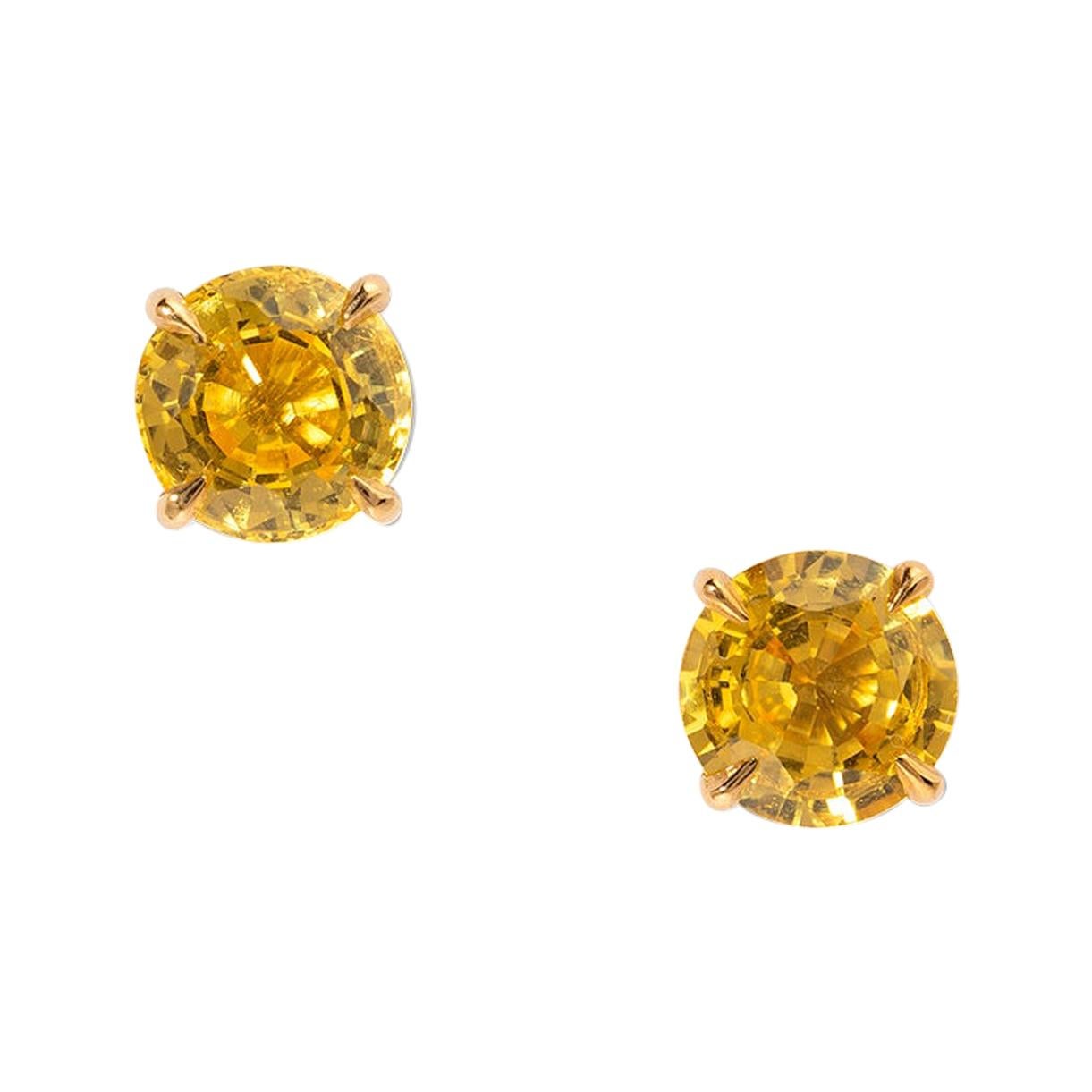 Round Yellow Sapphire Studs in 18 Karat Yellow Gold For Sale
