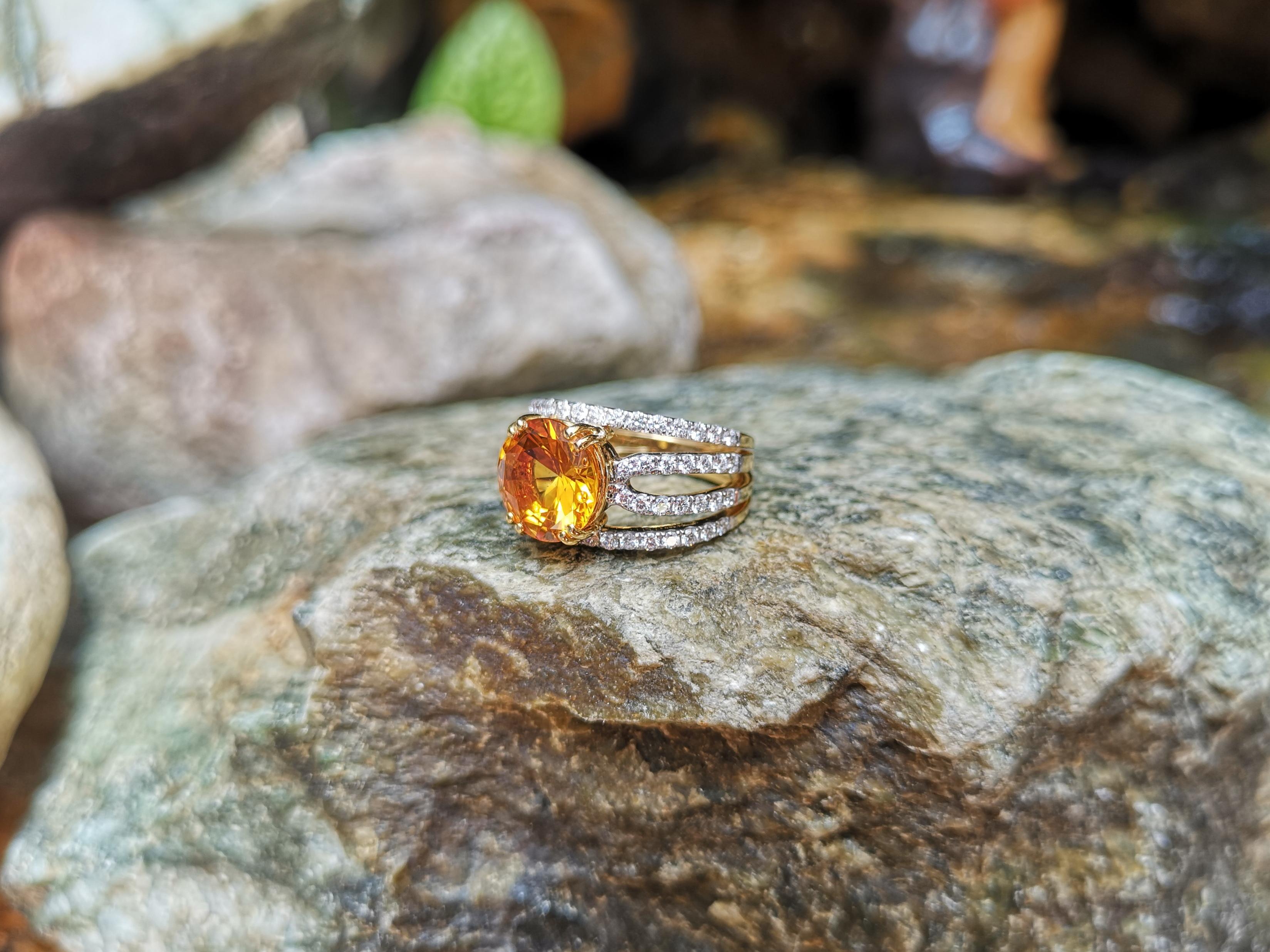 Round Yellow Sapphire with Diamond Set in 18 Karat Gold Settings For Sale 3