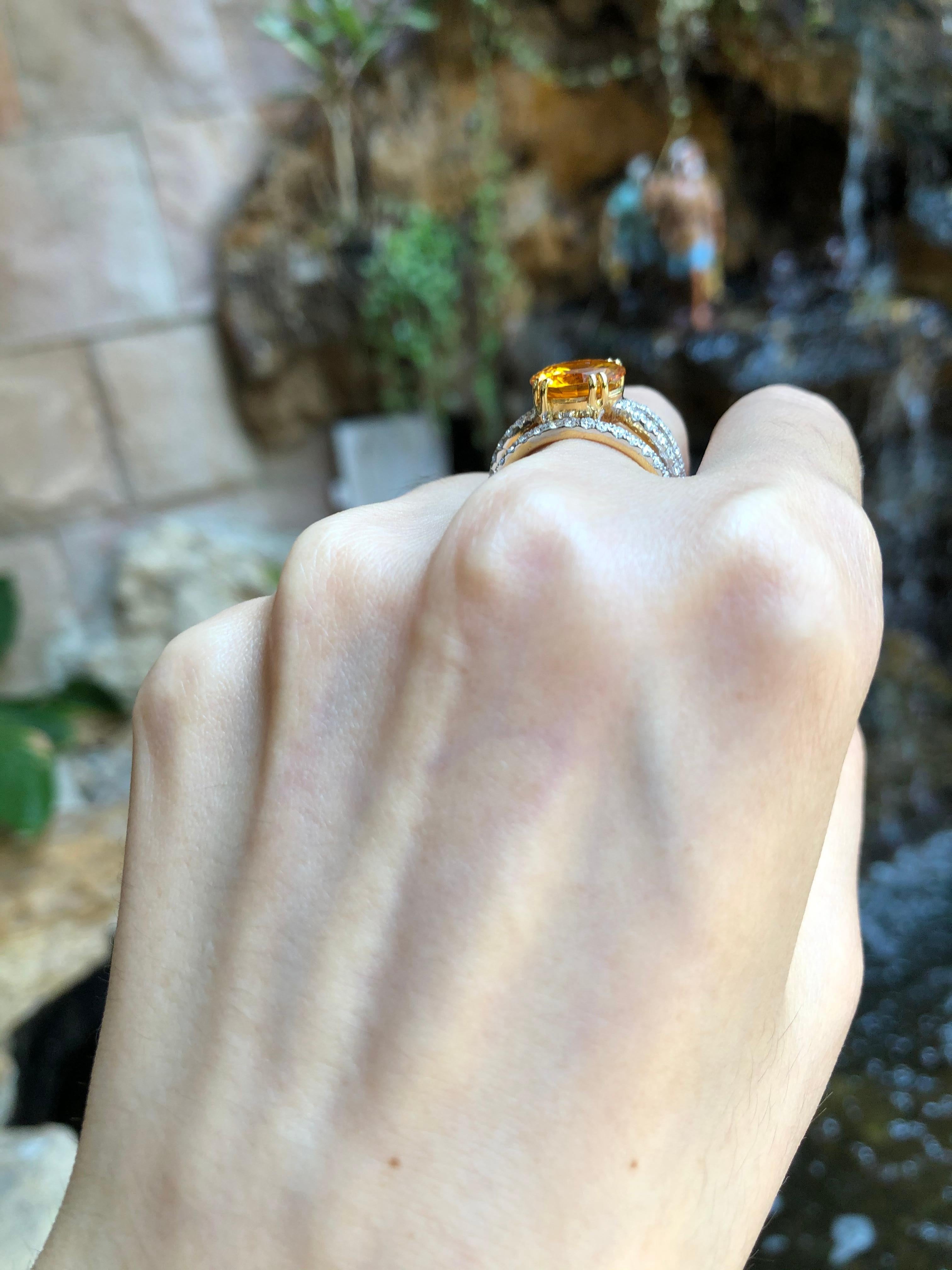 Contemporary Round Yellow Sapphire with Diamond Set in 18 Karat Gold Settings For Sale