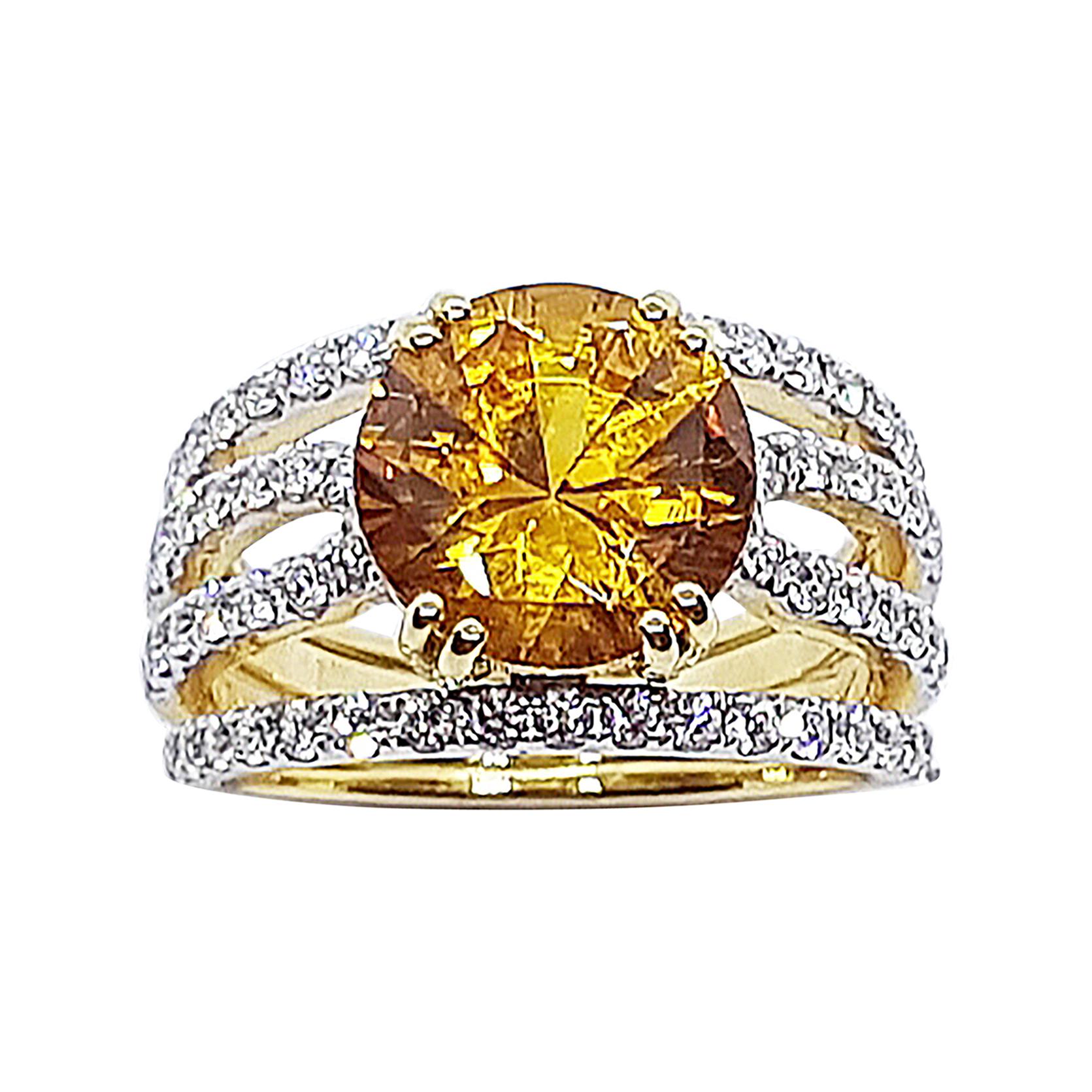 Round Yellow Sapphire with Diamond Set in 18 Karat Gold Settings For Sale