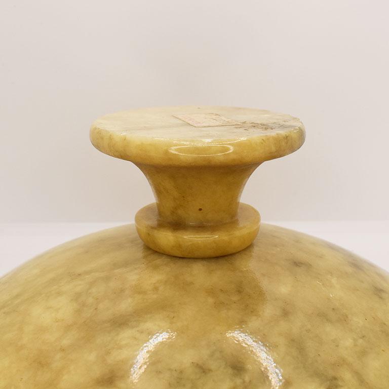 Mid-Century Modern Round Yellow Stone Decorative Bowl or Catchall on Pedestal - Italy For Sale