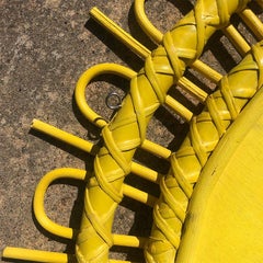 Round Yellow Sunburst Rattan Bamboo Mirror in the style of Rosenthal Netter 1970