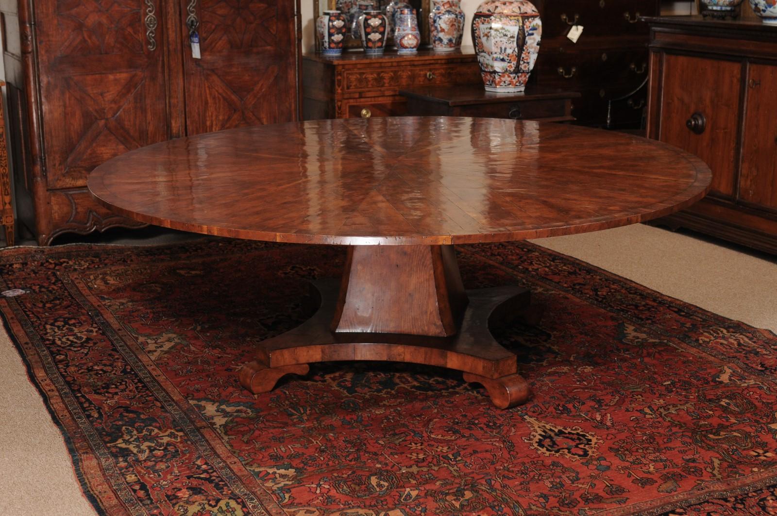 Round Yew Wood Veneered Pedestal Base Dining Table 7