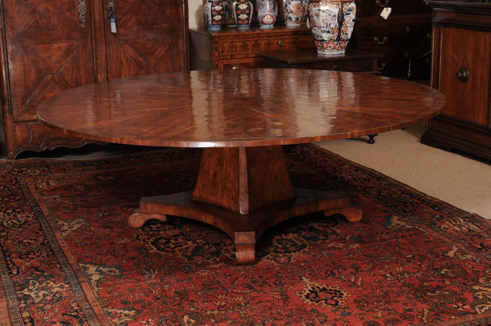 Round Yew Wood Veneered Pedestal Base Dining Table 9