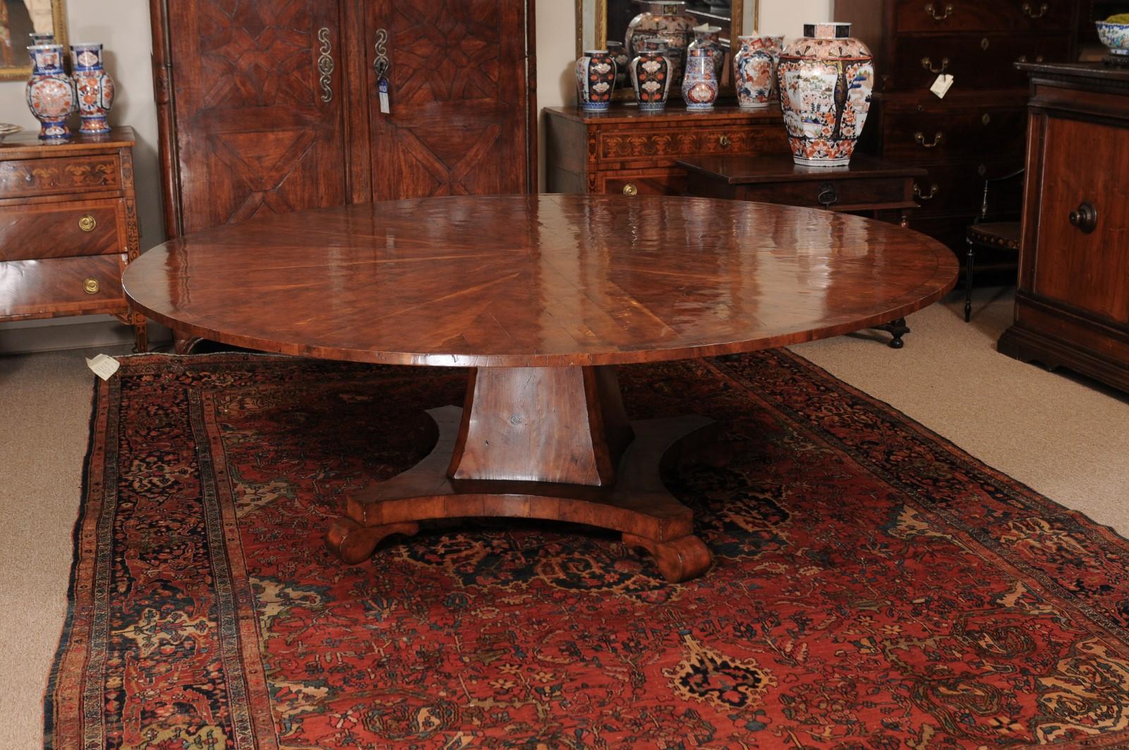 Round Yew Wood Veneered Pedestal Base Dining Table 12