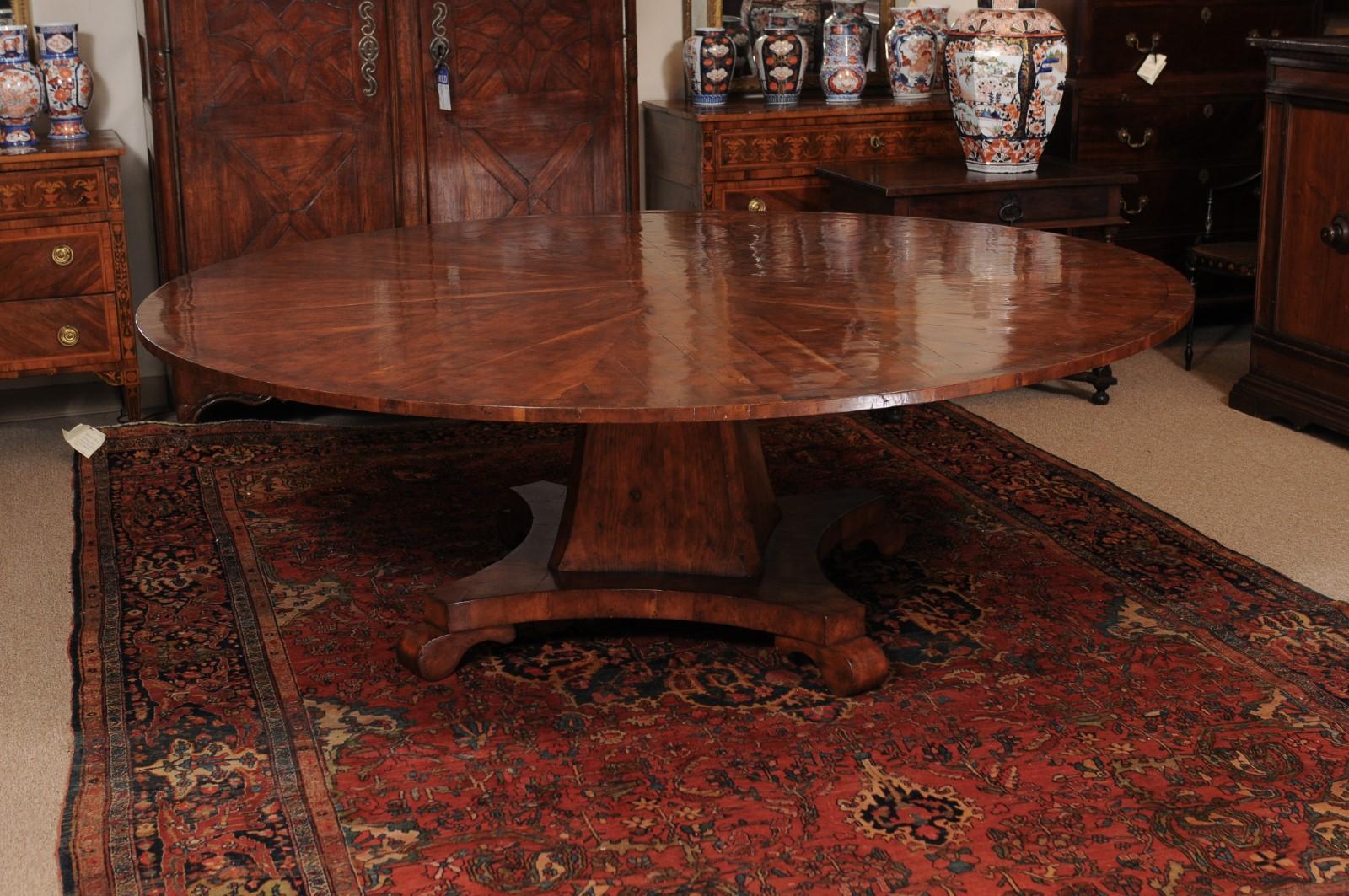 Round Yew Wood Veneered Pedestal Base Dining Table 13
