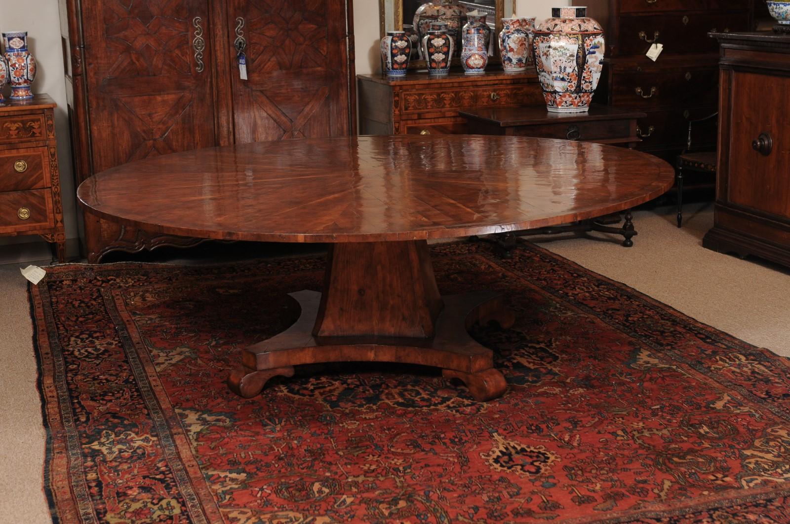 Round Yew Wood Veneered Pedestal Base Dining Table 14