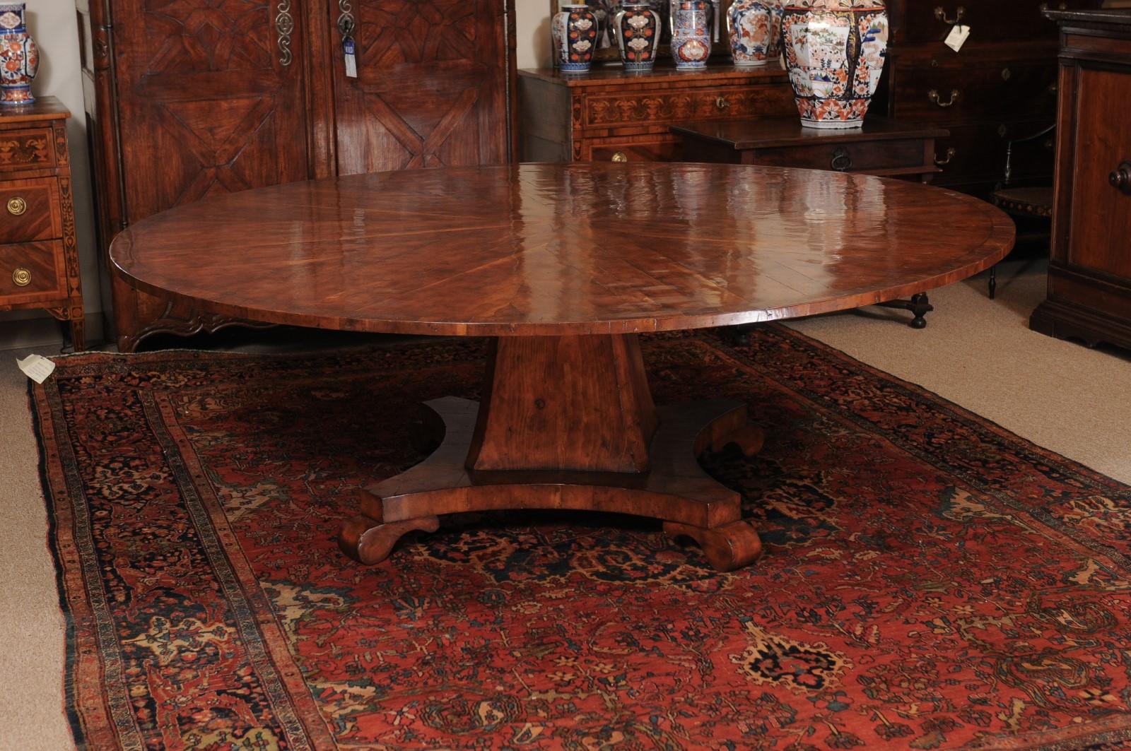 Round Yew Wood Veneered Pedestal Base Dining Table 15