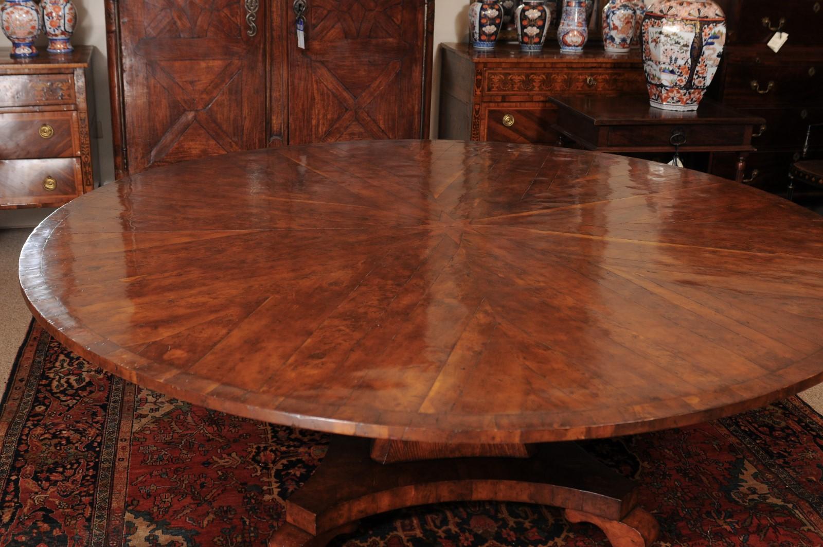 20th Century Round Yew Wood Veneered Pedestal Base Dining Table