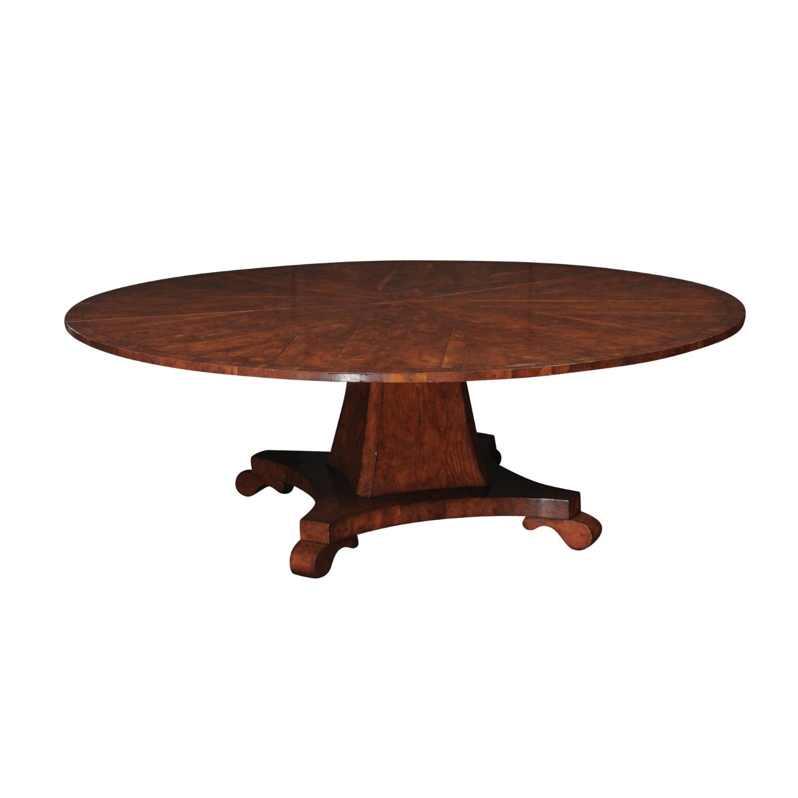 Round Yew Wood Veneered Pedestal Base Dining Table