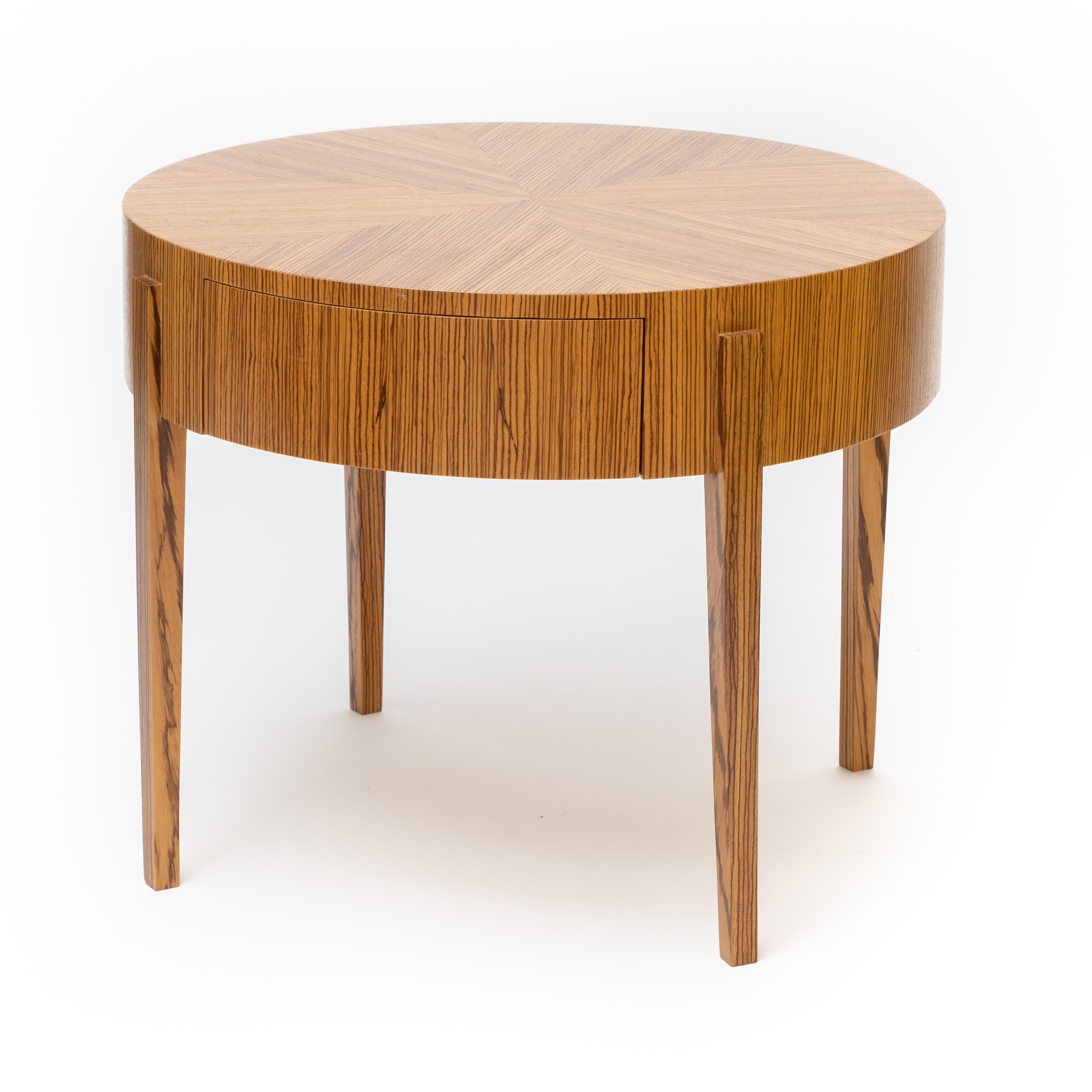 Round Zebrawood-Veneer Occasional Table In Good Condition In Hudson, NY