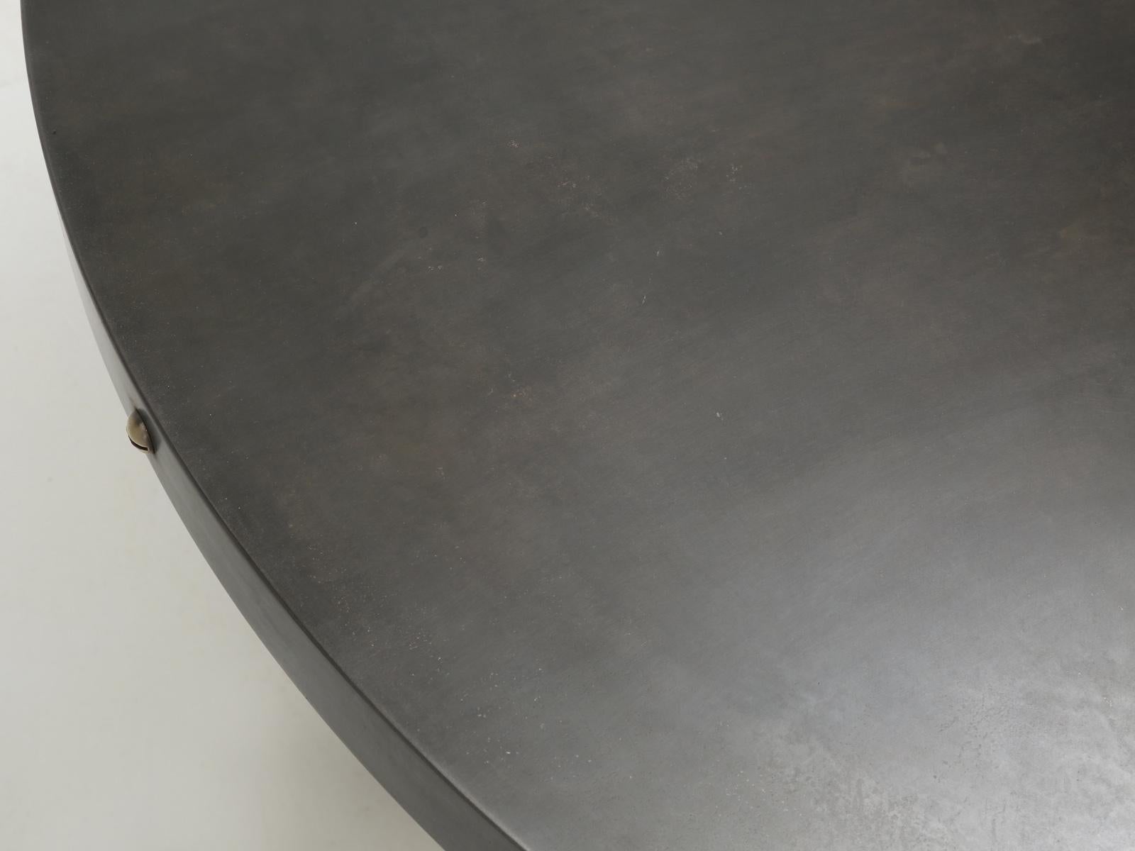 Industrial Round Zinc and Stainless Steel Dining or Kitchen Table