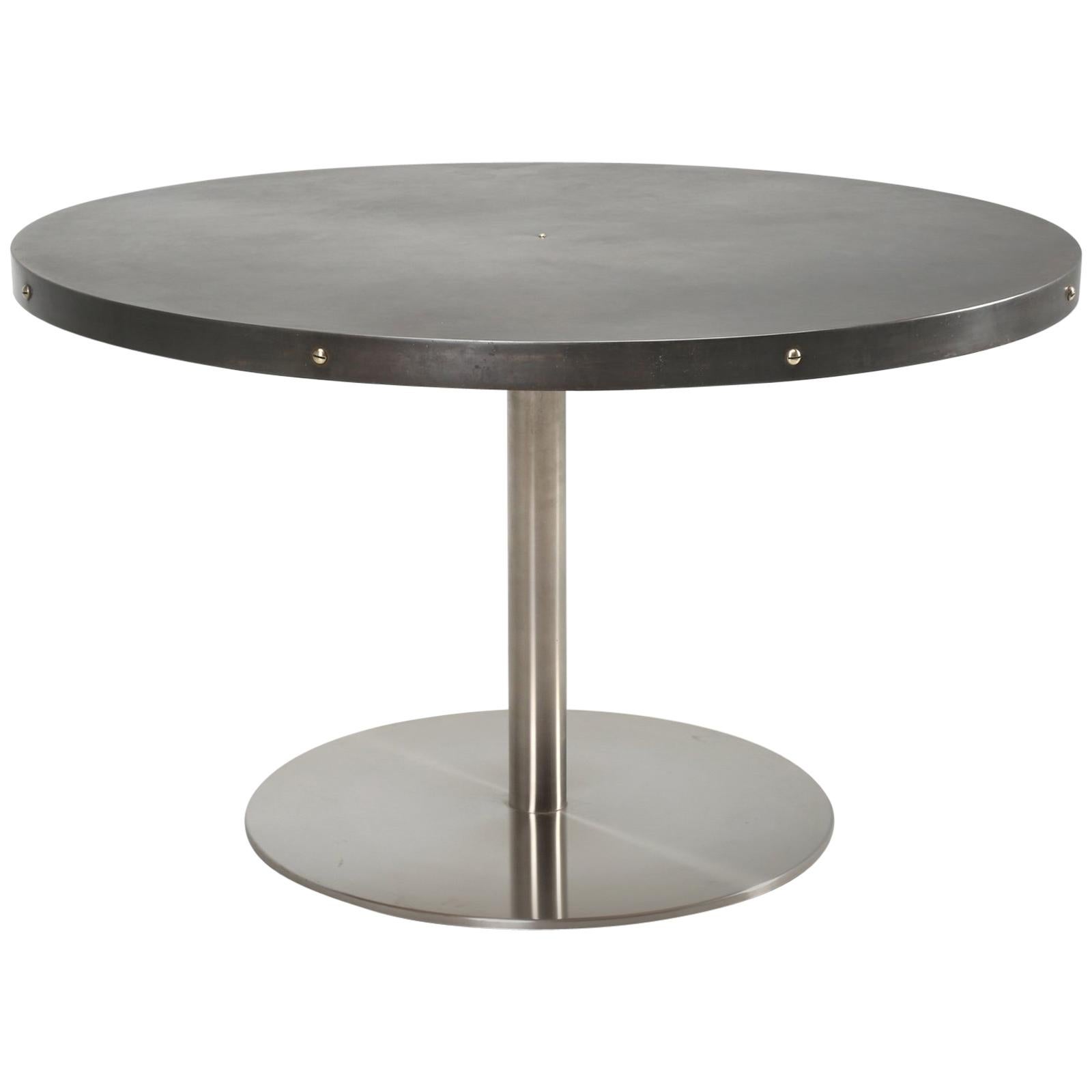 Round Zinc and Stainless Steel Dining or Kitchen Table