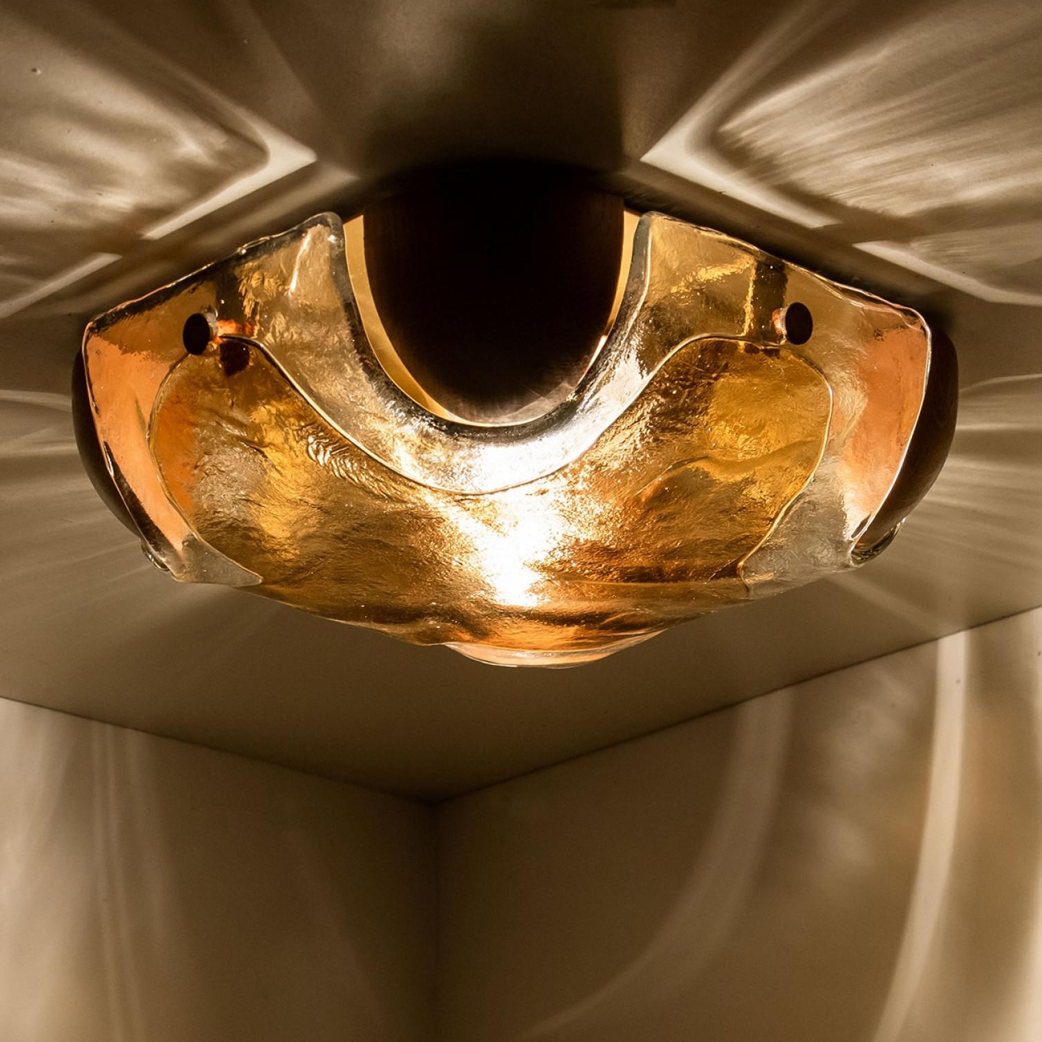 Rounded Angle Wood Smoked Layered Glass Flush Mount by Kaiser, 1960s in vendita 4