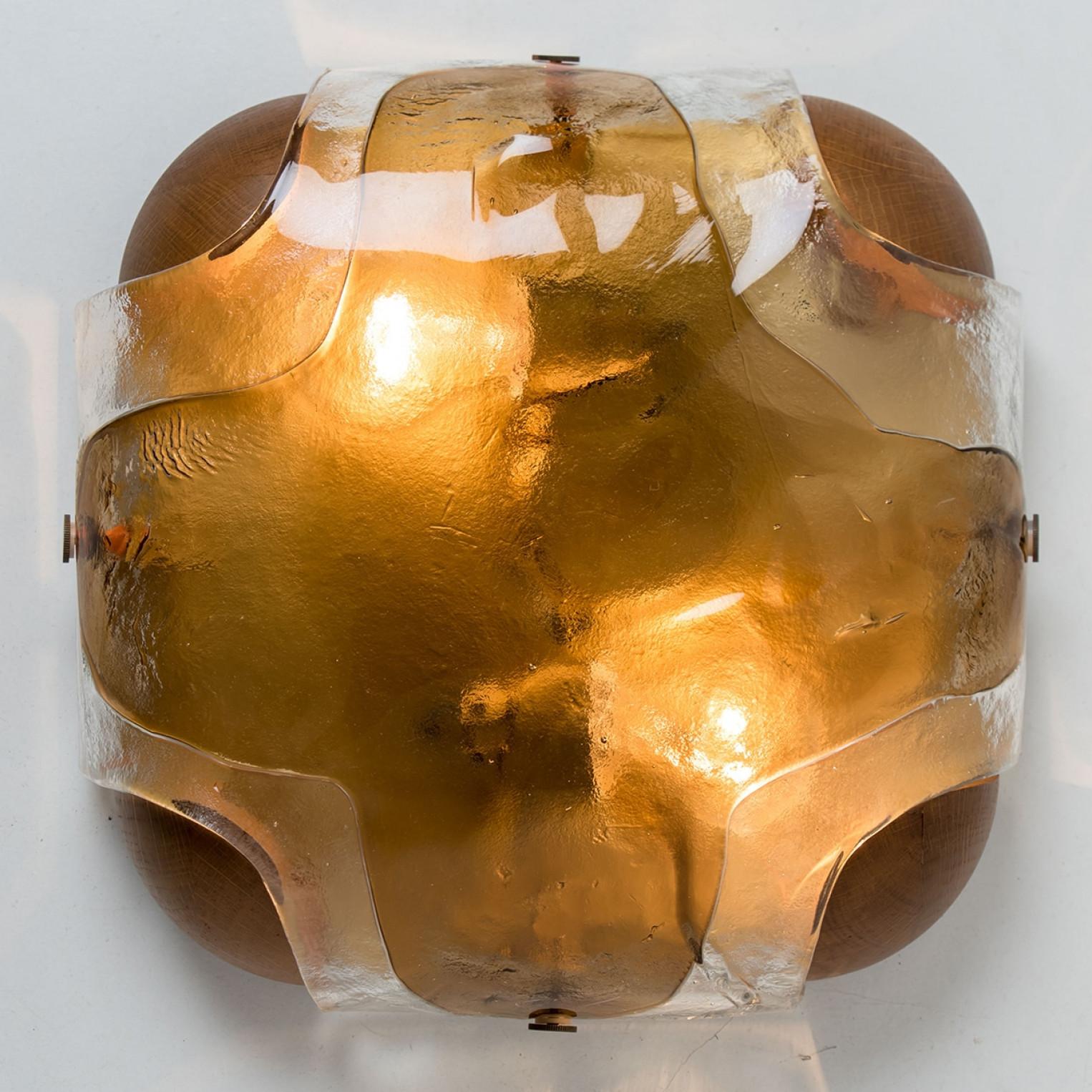 Rounded Angle Wood Smoked Layered Glass Flush Mount by Kaiser, 1960s in vendita 5