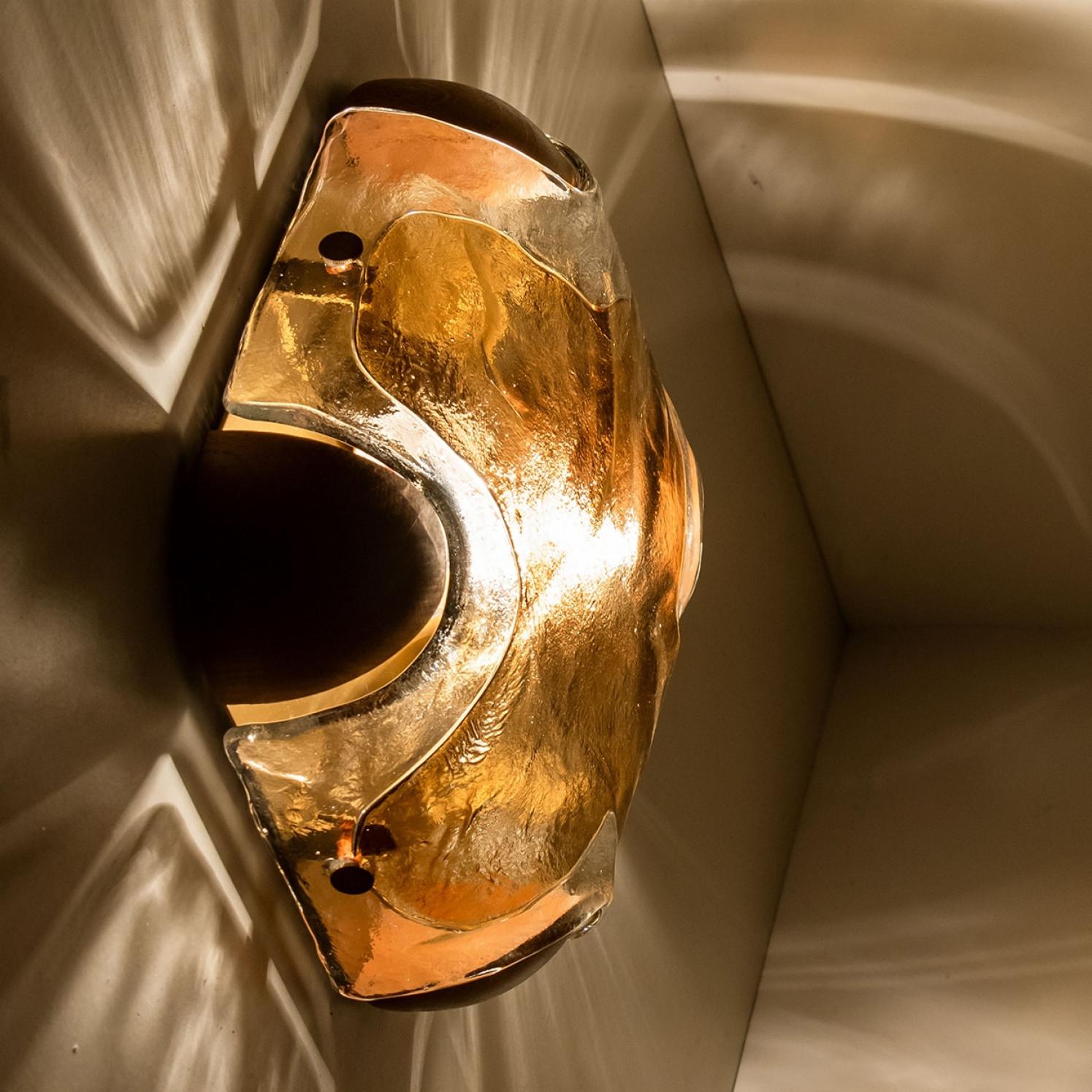 Tedesco Rounded Angle Wood Smoked Layered Glass Flush Mount by Kaiser, 1960s in vendita