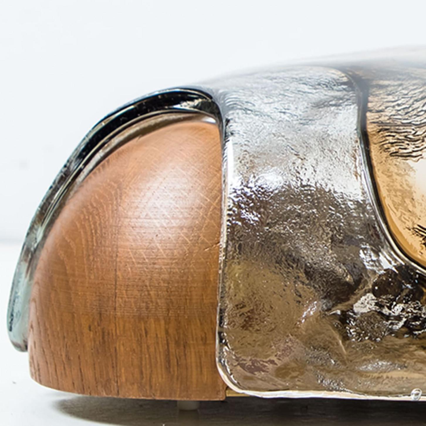 Rounded Angle Wood Smoked Layered Glass Flush Mount by Kaiser, 1960s In condizioni buone in vendita a Rijssen, NL