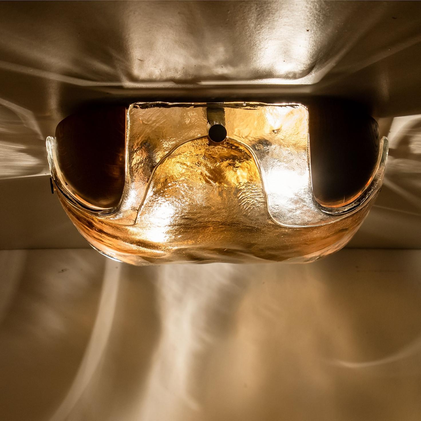 XX secolo Rounded Angle Wood Smoked Layered Glass Flush Mount by Kaiser, 1960s in vendita