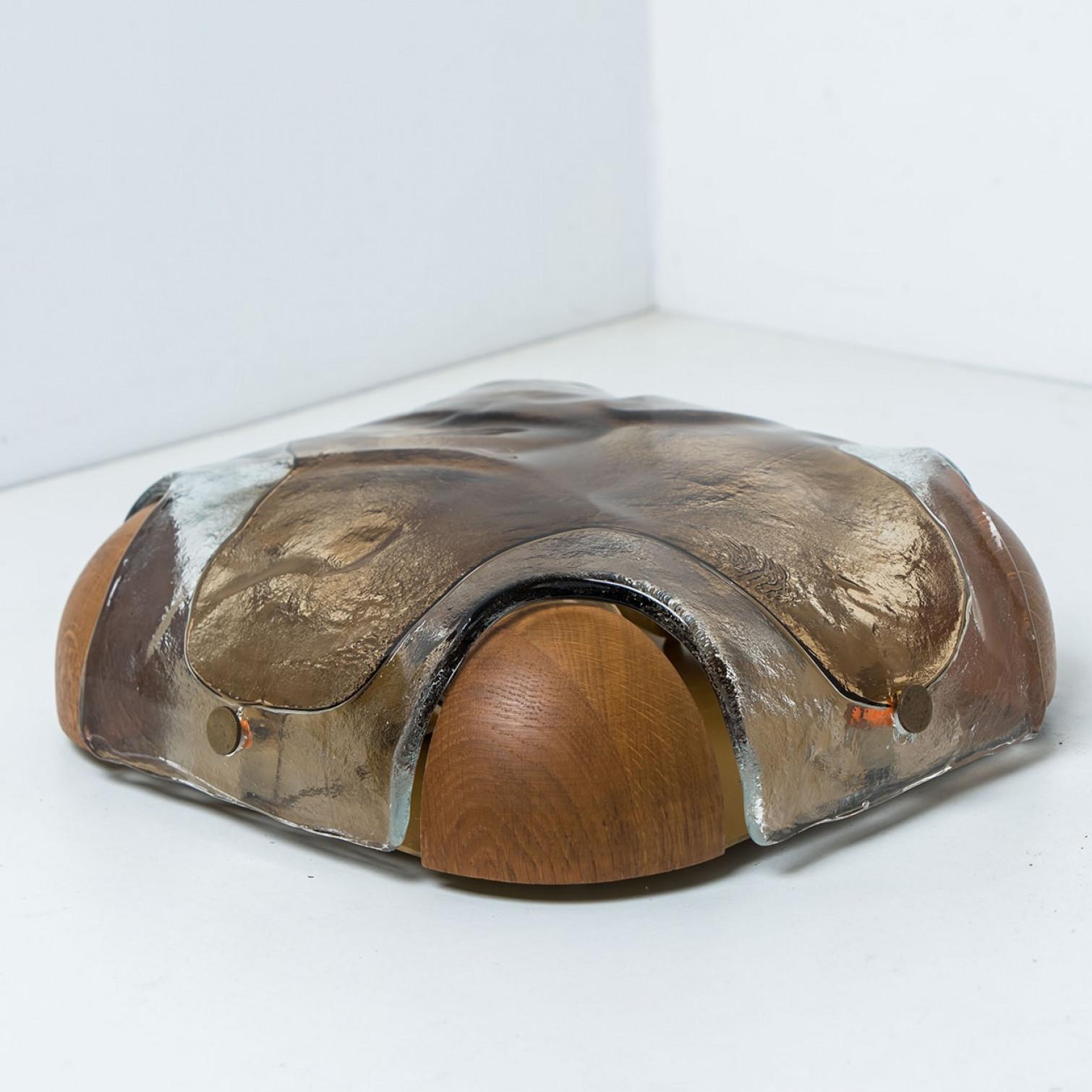 Vetro Rounded Angle Wood Smoked Layered Glass Flush Mount by Kaiser, 1960s in vendita