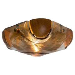 Rounded Angle Wood Smoked Layered Glass Flush Mount by Kaiser, 1960s