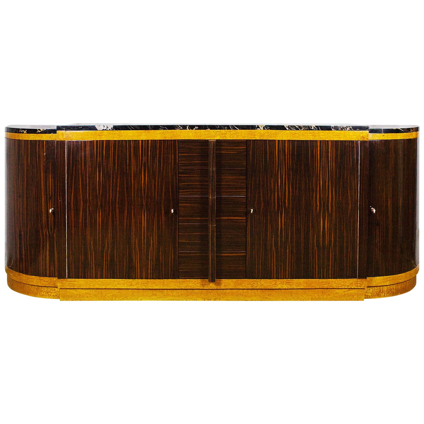 Rounded Art Deco Sideboard by Jean Fauré, Macassar Ebony - France, 1930s For Sale