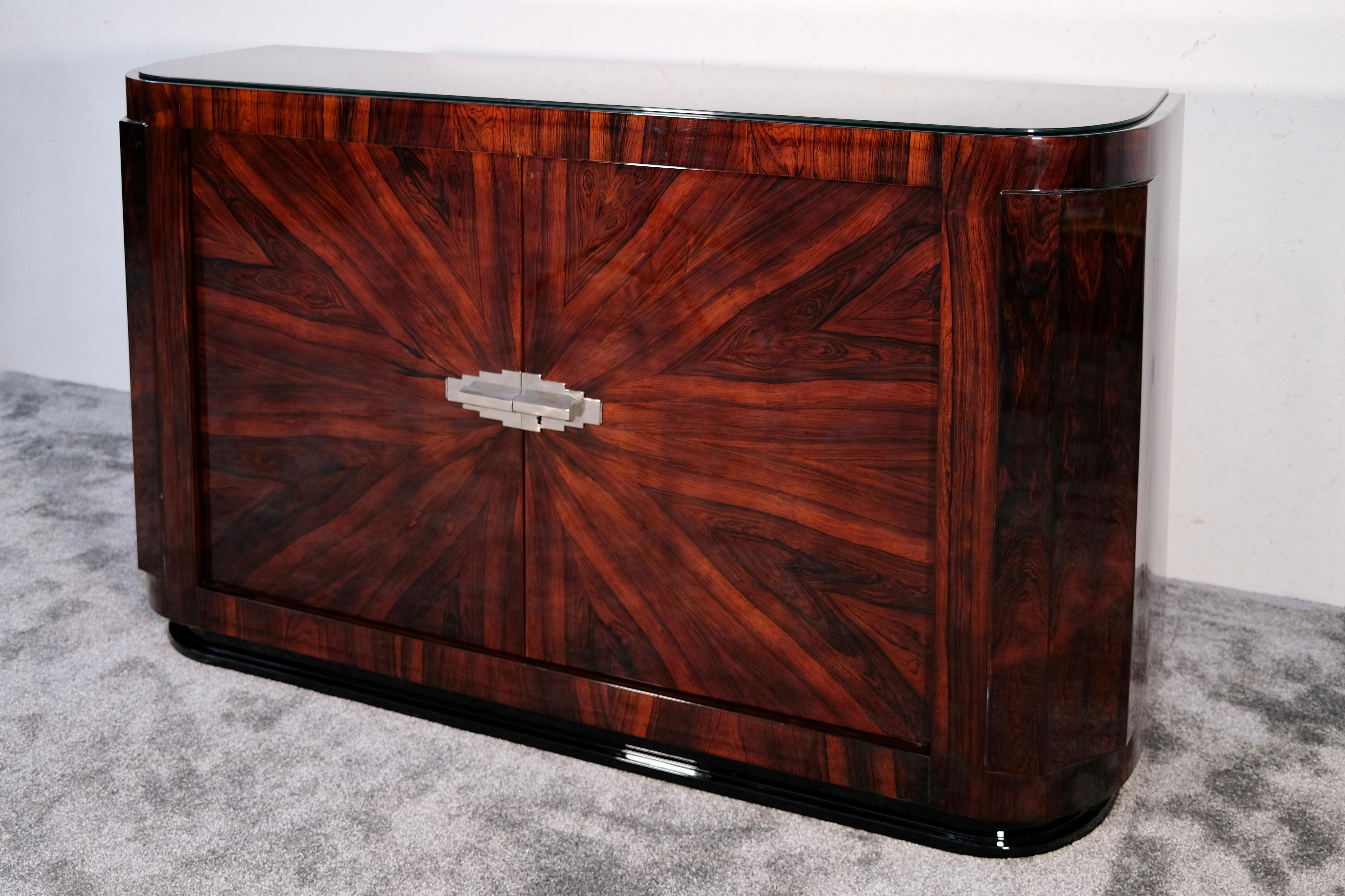 Credenza Art Déco arrotondata con elementi geometrici, Francia, anni '30 in vendita 3