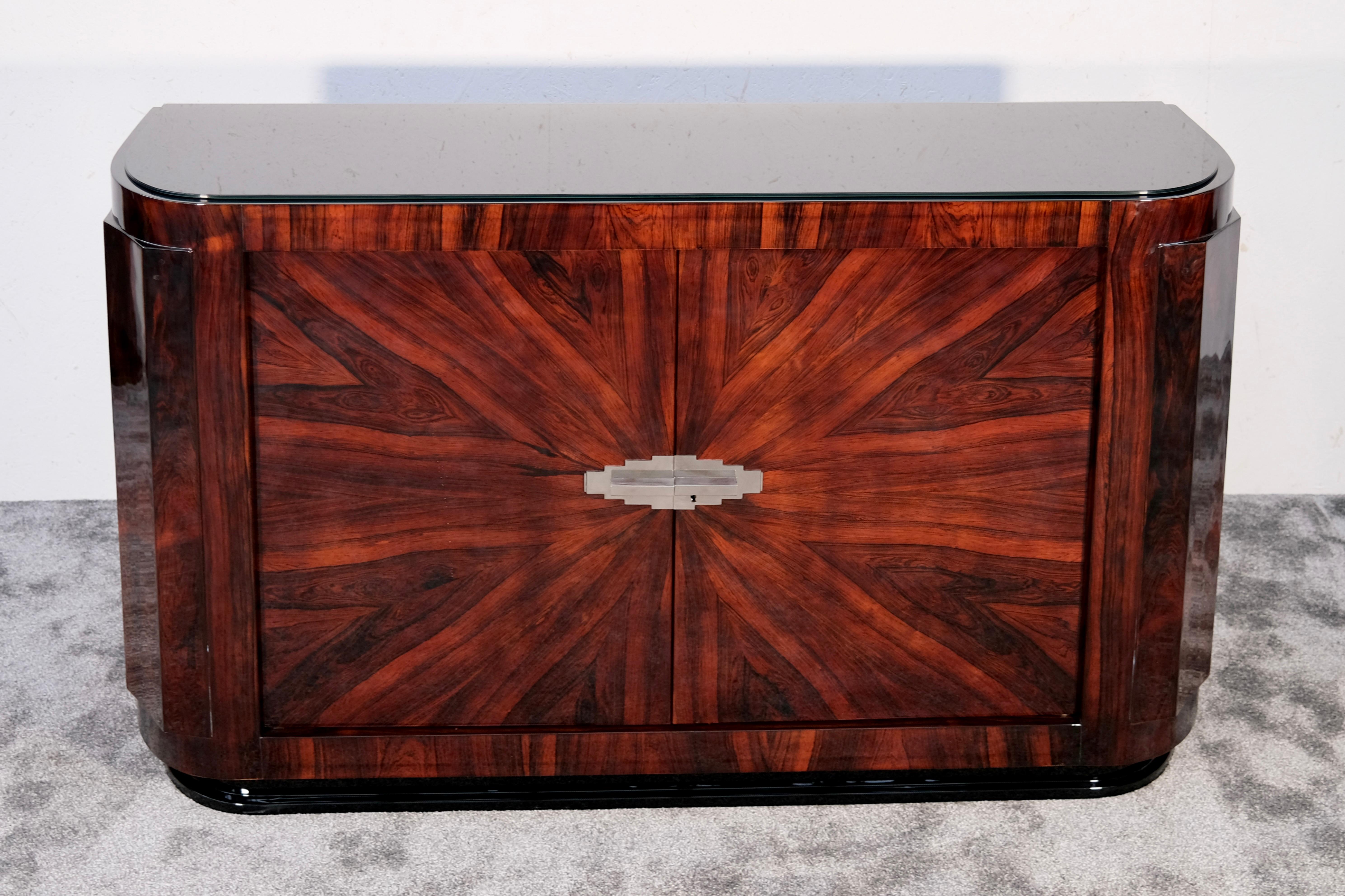 Francese Credenza Art Déco arrotondata con elementi geometrici, Francia, anni '30 in vendita