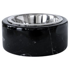 Handmade Rounded Black Marquina Marble Cats or Dogs Bowl with Removable Steel