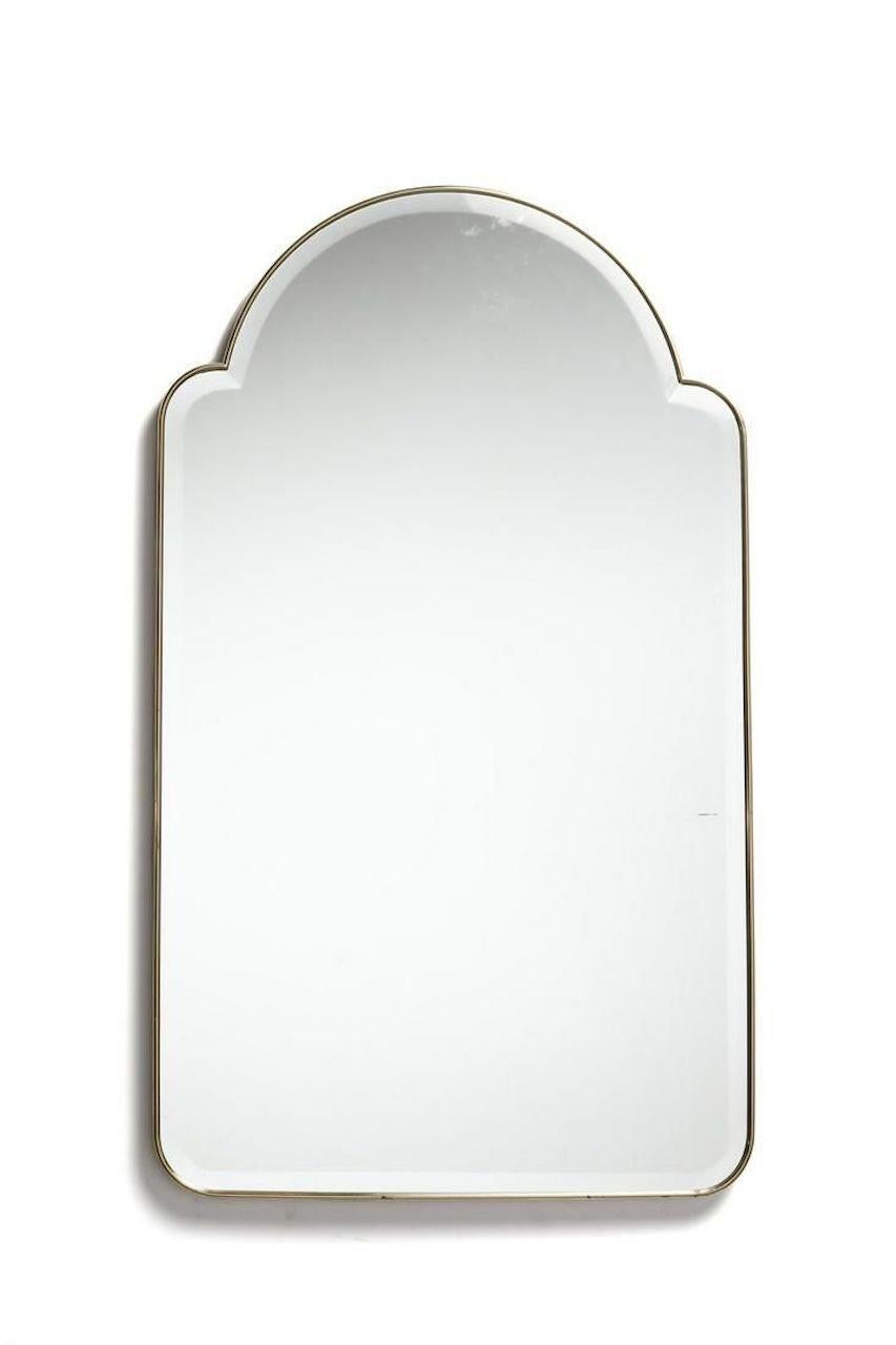 Rounded Brass Wall Mirror 1950s In Good Condition For Sale In London, England