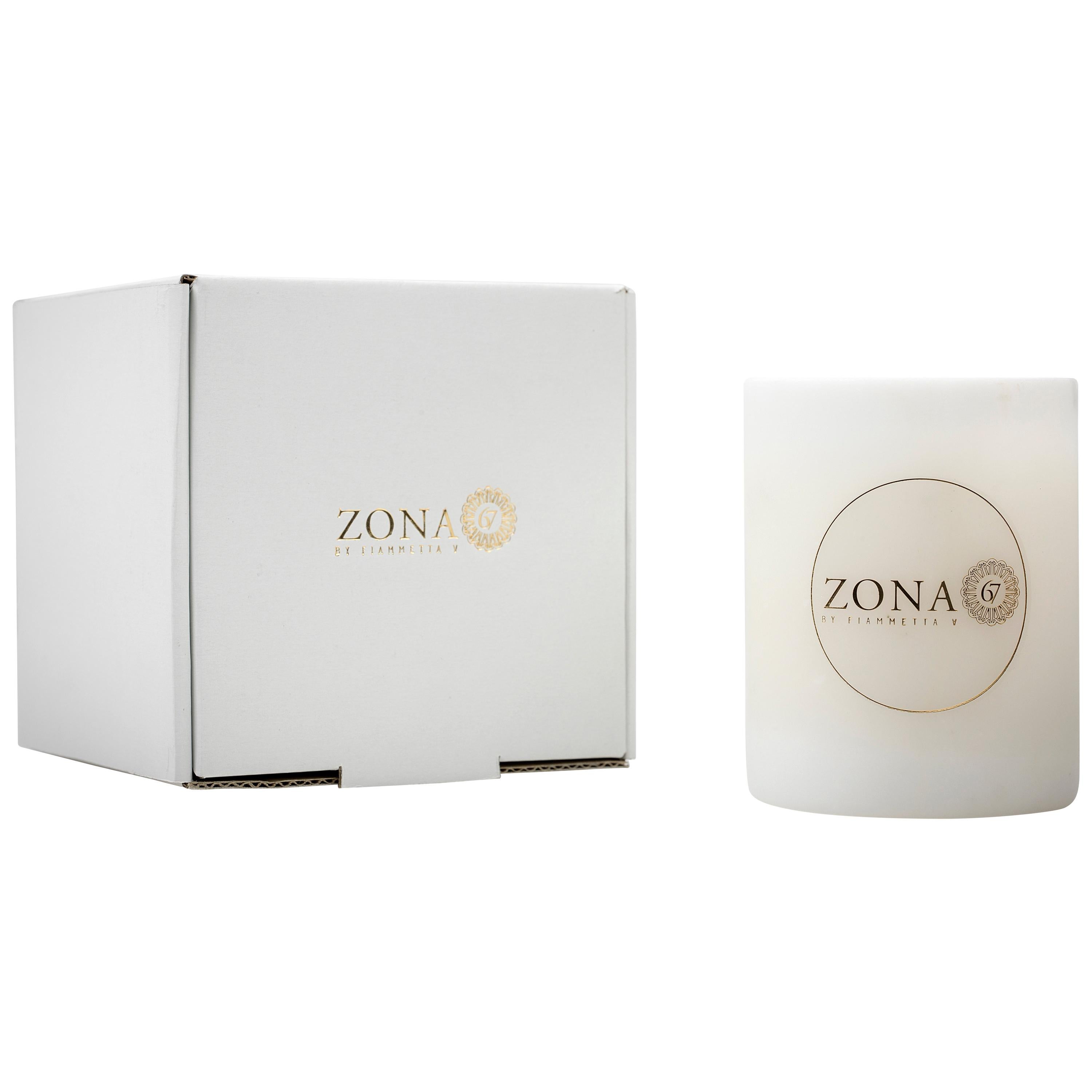 Runde Kerze aus weißem Carrara-Marmor und gekörntem Wachs