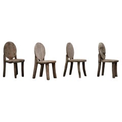 Antique Rounded Carved Wood Dining Chairs