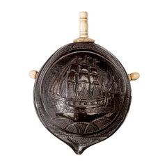 Rounded Coconut Shell “Bugbear” Powder Flask with a Bone Plug