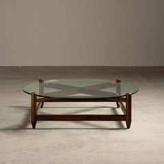Rounded Coffee Table in Solid Hardwood and Glass, Brazilian Mid-Century Modern